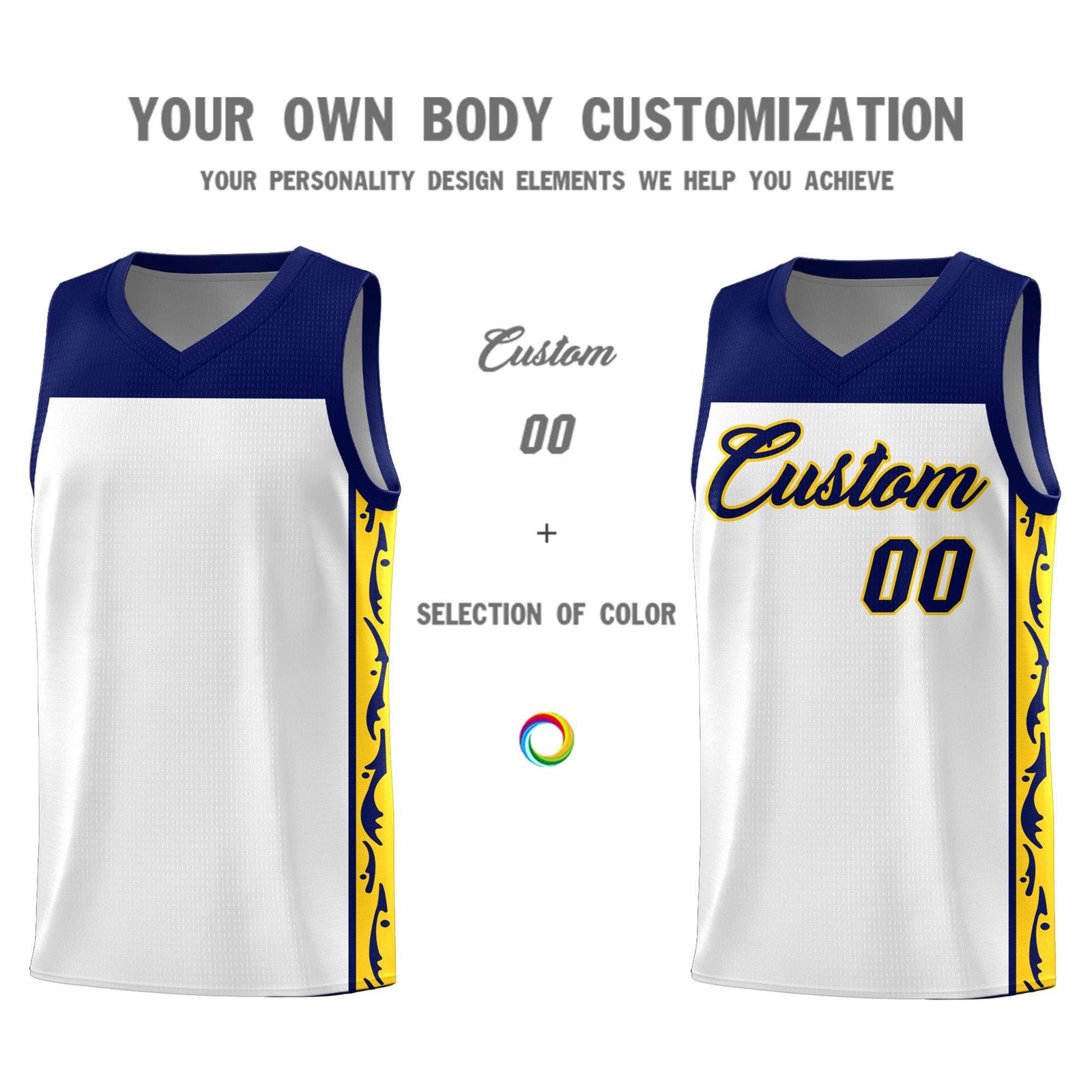 Custom White Side Pattern Sports Uniform Basketball Jersey