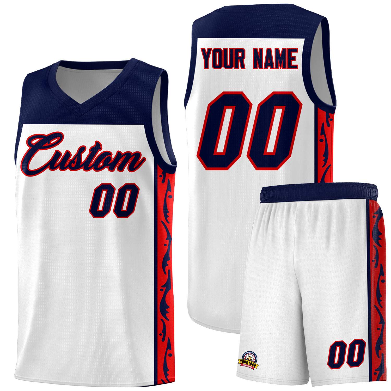 Custom White Side Pattern Sports Uniform Basketball Jersey