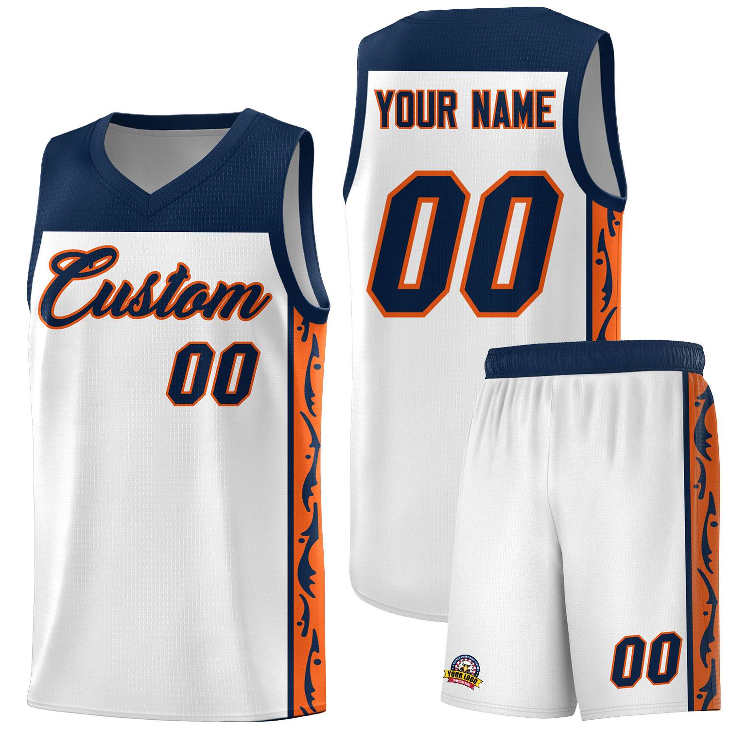 Custom White Side Pattern Sports Uniform Basketball Jersey