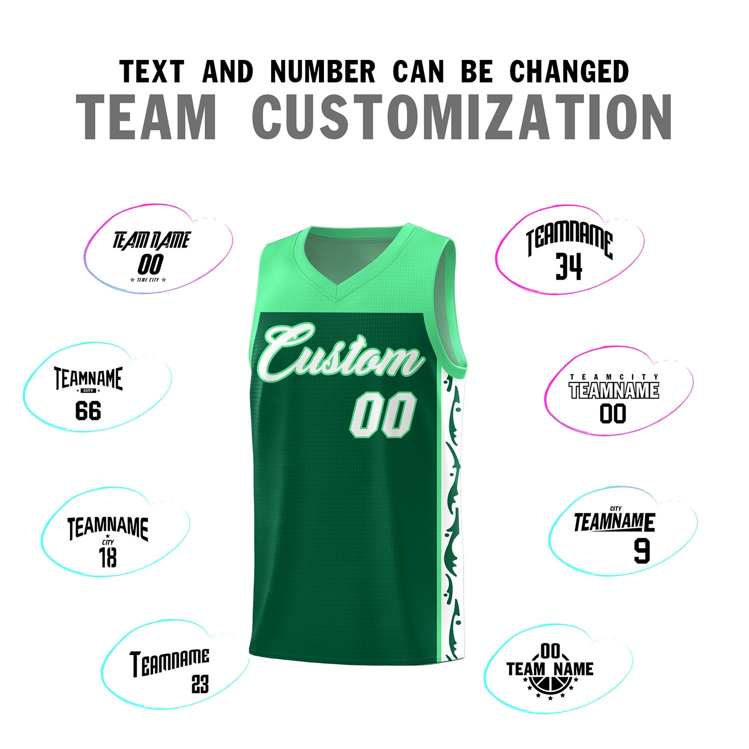Custom Kelly Green Side Pattern Sports Uniform Basketball Jersey