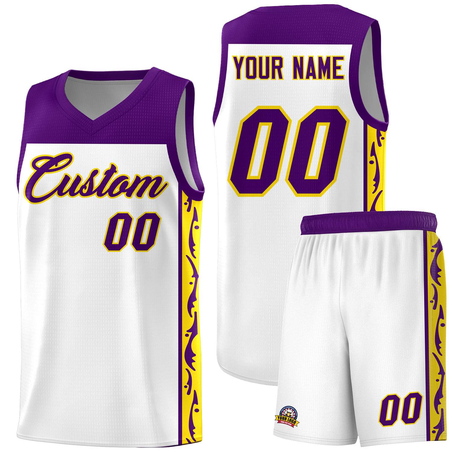 Custom White Side Pattern Sports Uniform Basketball Jersey