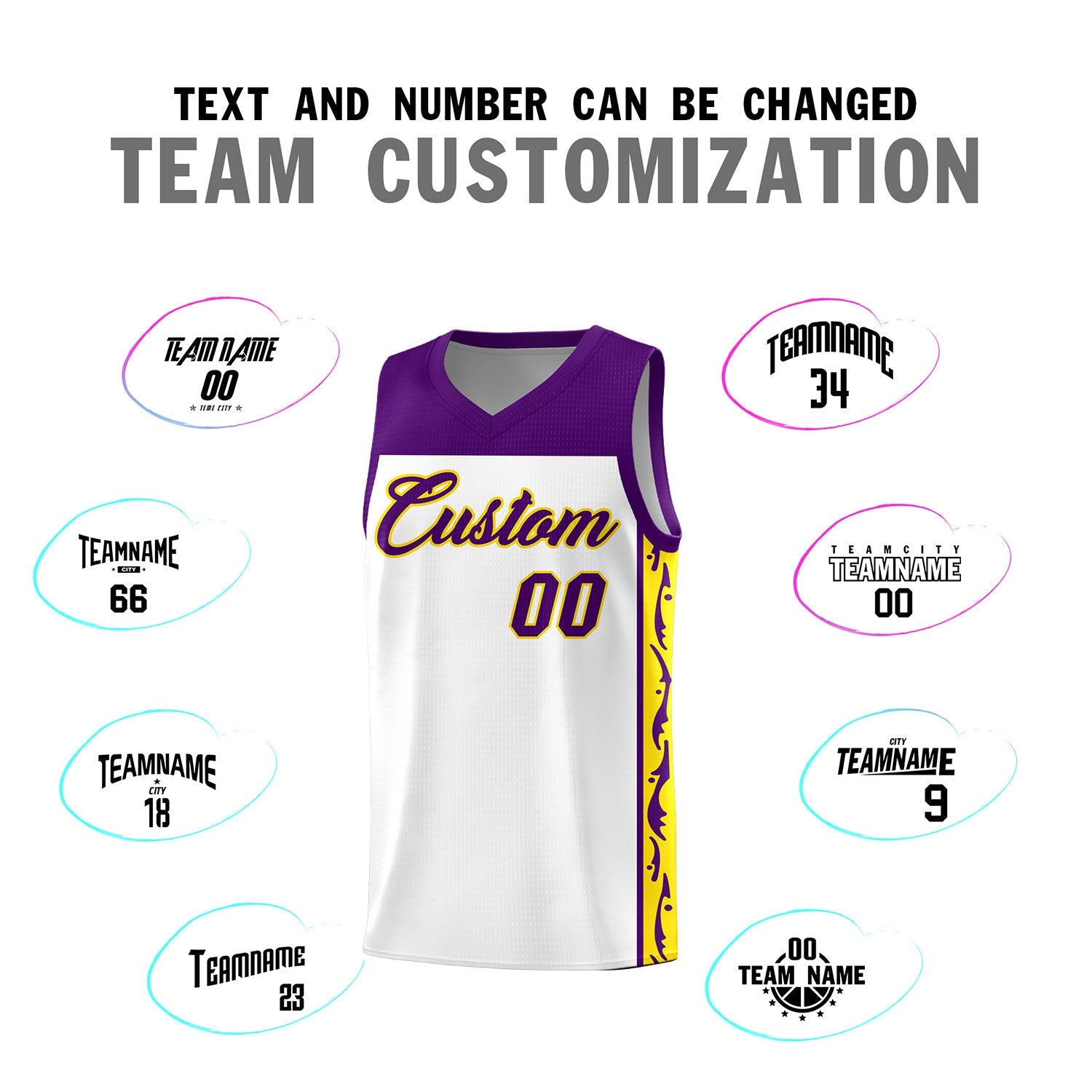 Custom White Side Pattern Sports Uniform Basketball Jersey