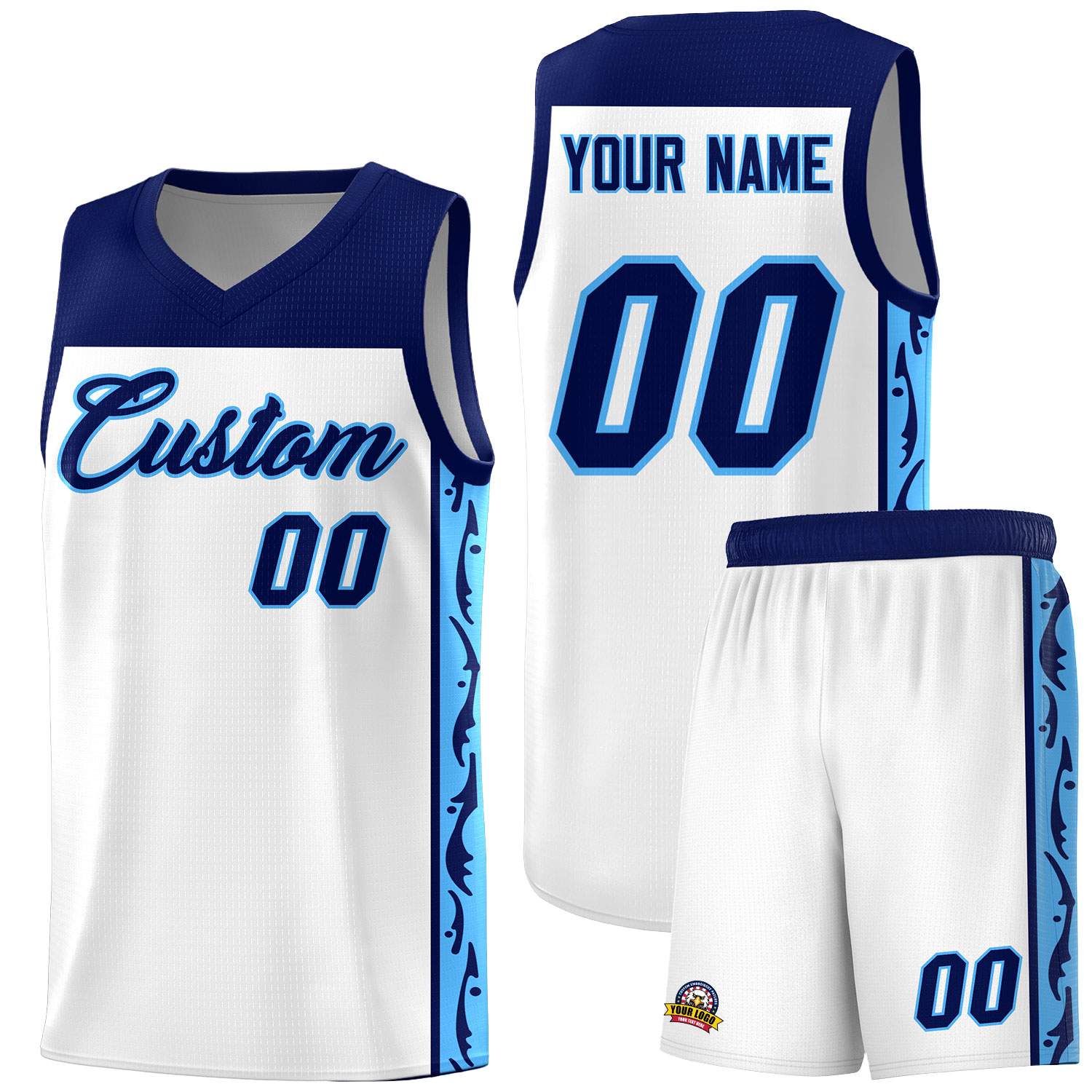 Custom White Side Pattern Sports Uniform Basketball Jersey