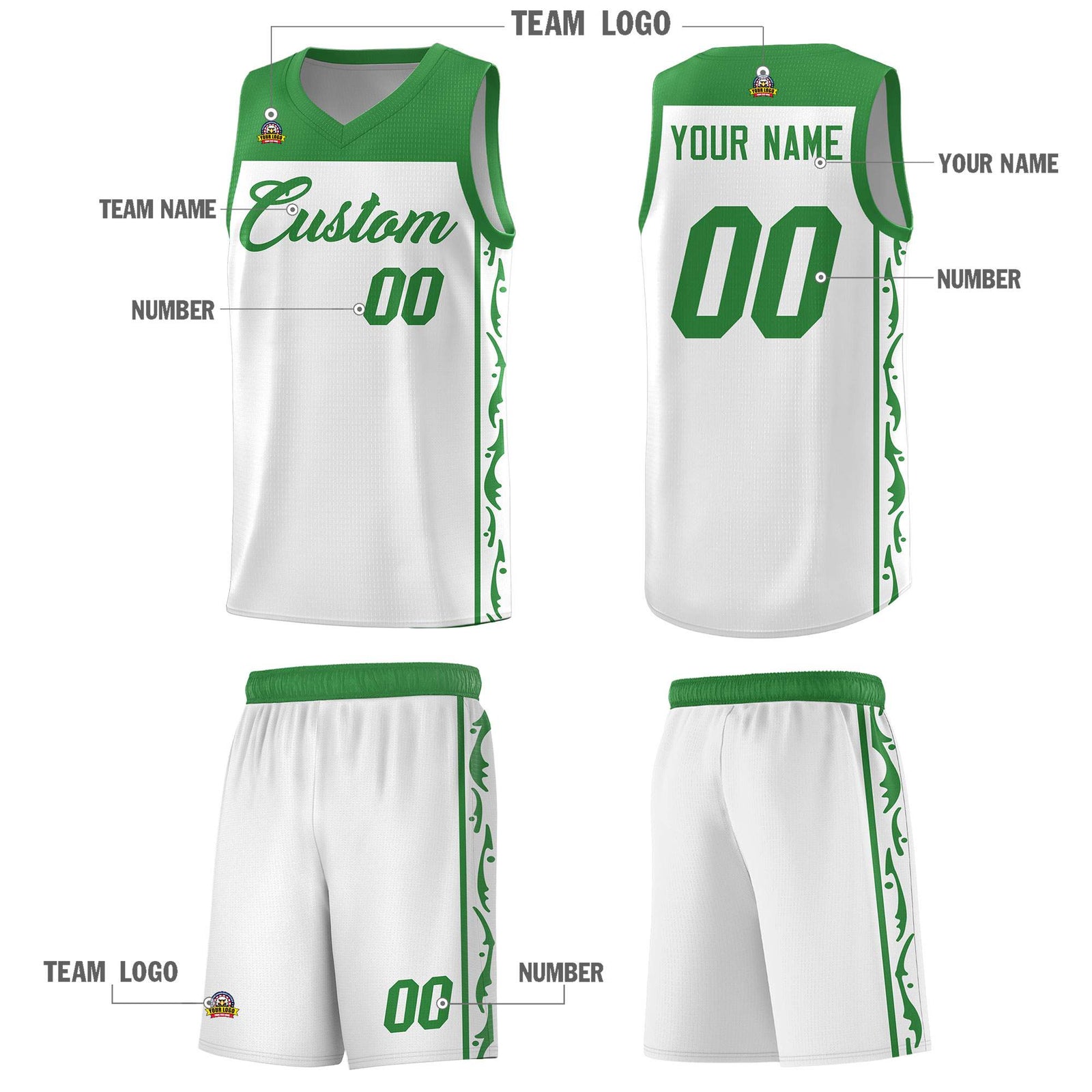 Custom White Side Pattern Sports Uniform Basketball Jersey