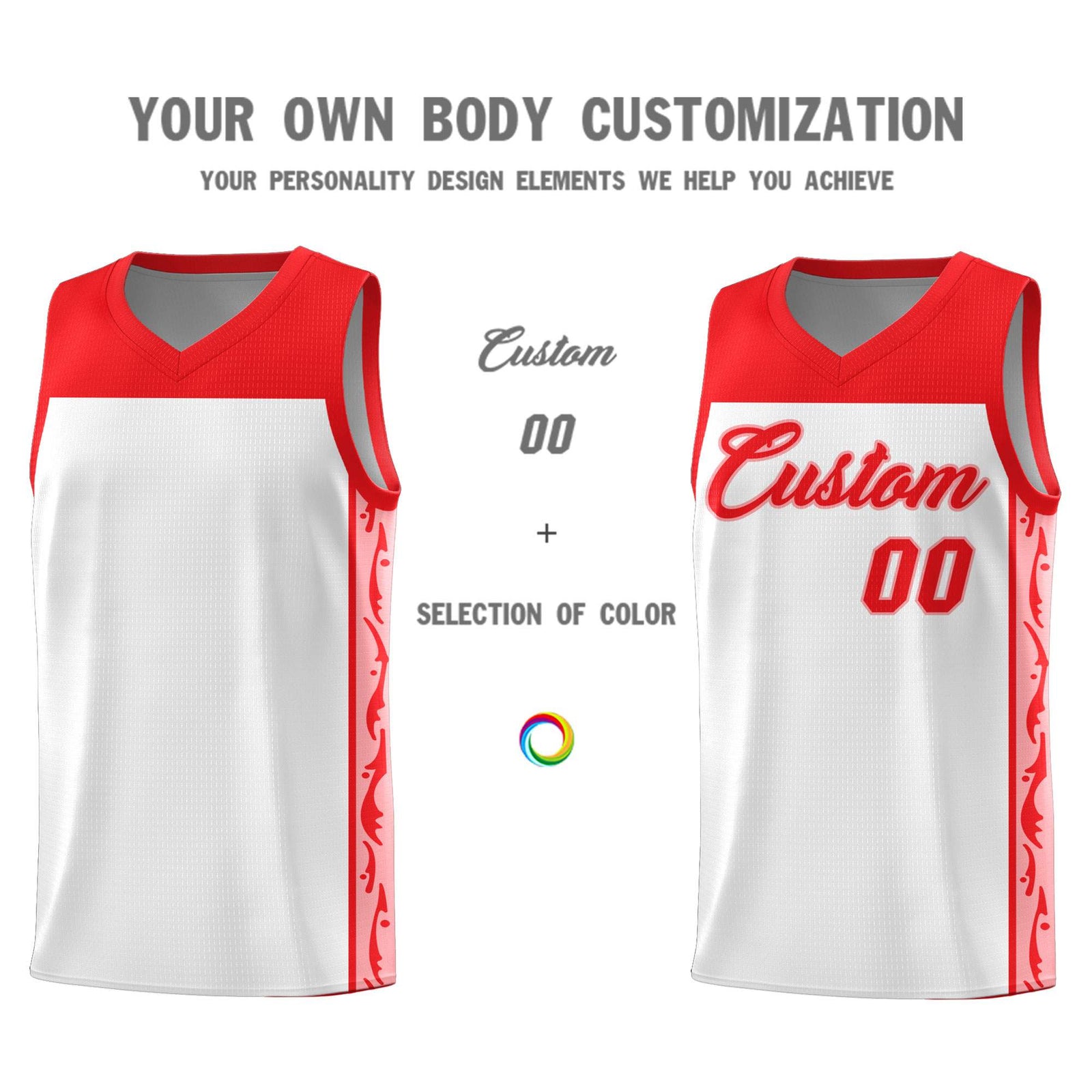 Custom White Side Pattern Sports Uniform Basketball Jersey