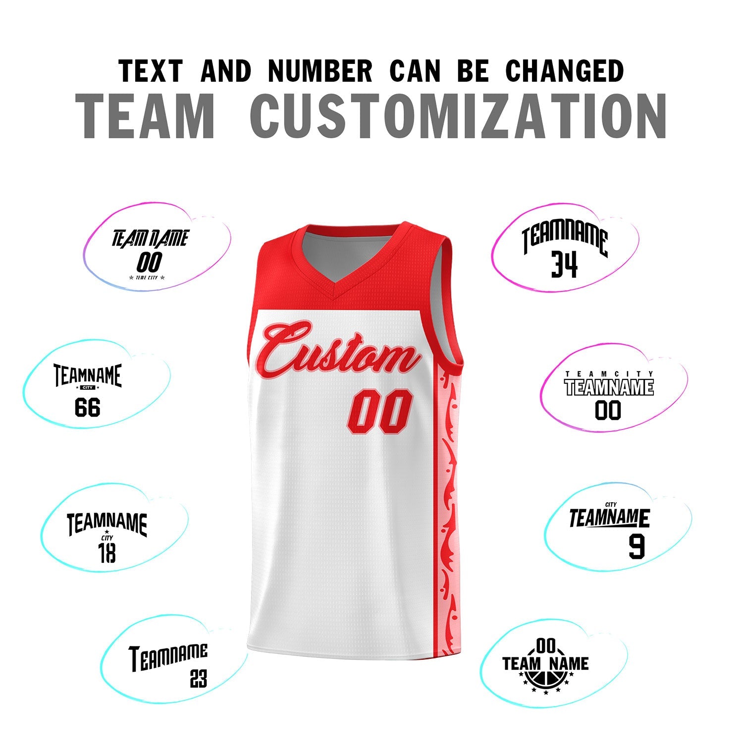 Custom White Side Pattern Sports Uniform Basketball Jersey