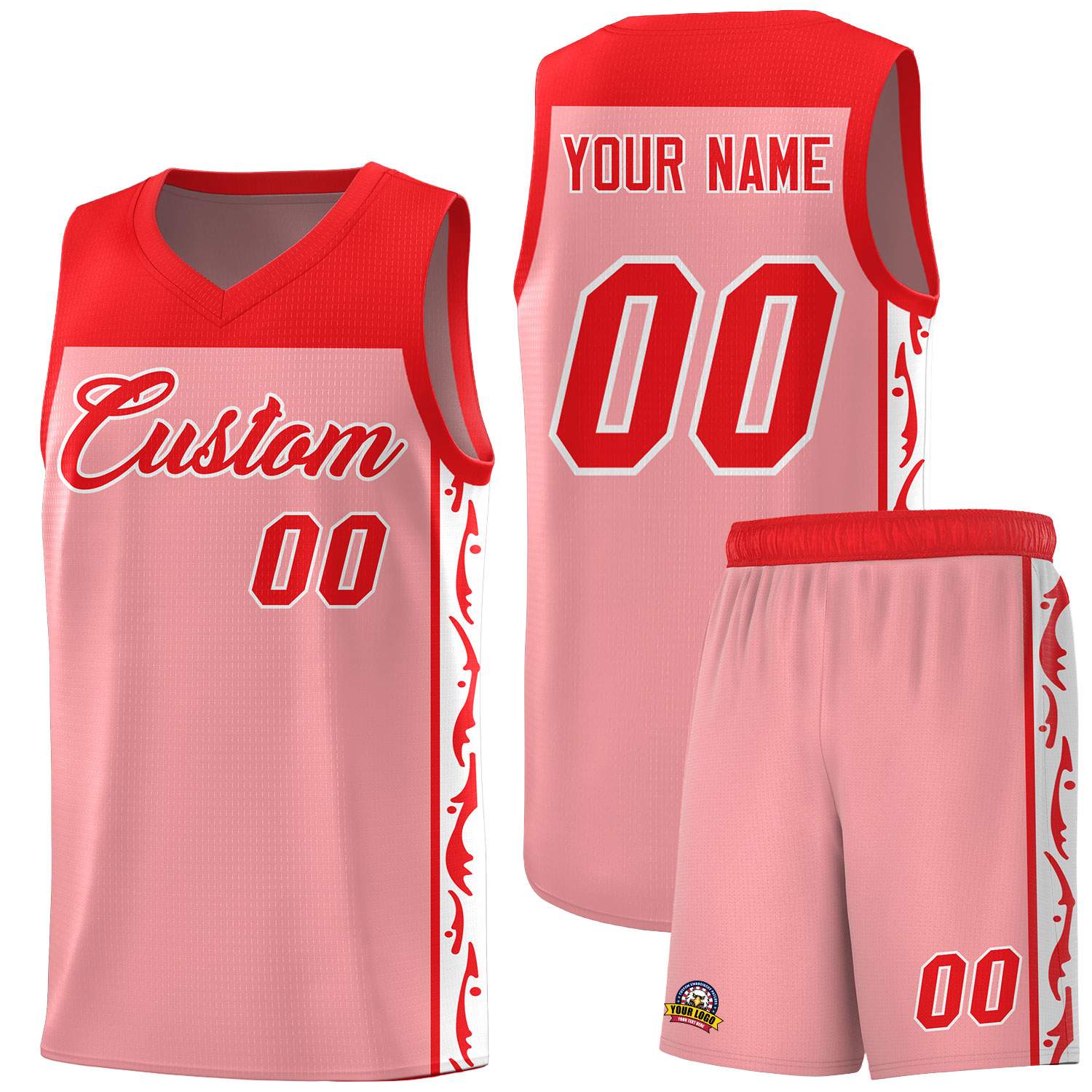 Custom Pink Side Pattern Sports Uniform Basketball Jersey