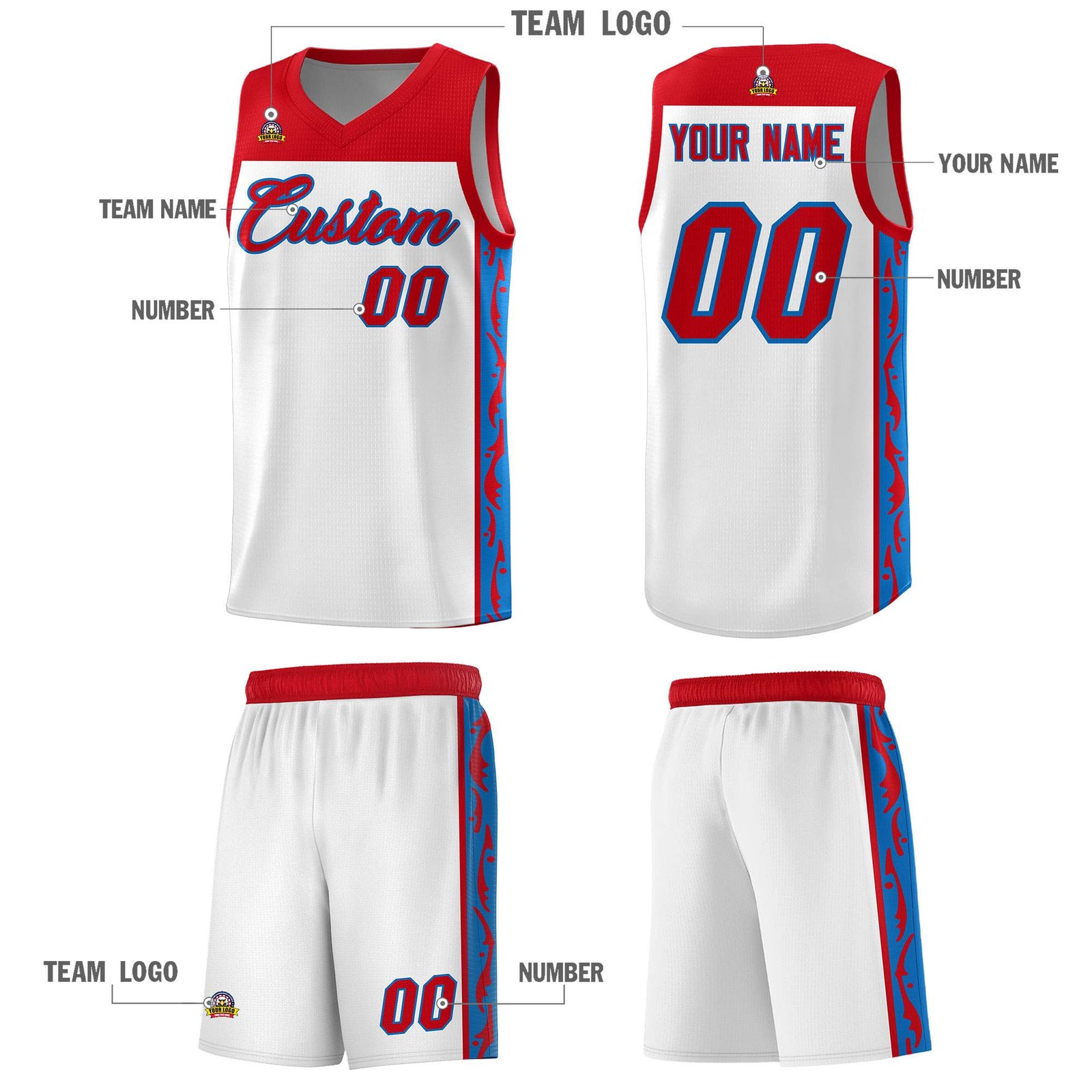 Custom White Side Pattern Sports Uniform Basketball Jersey