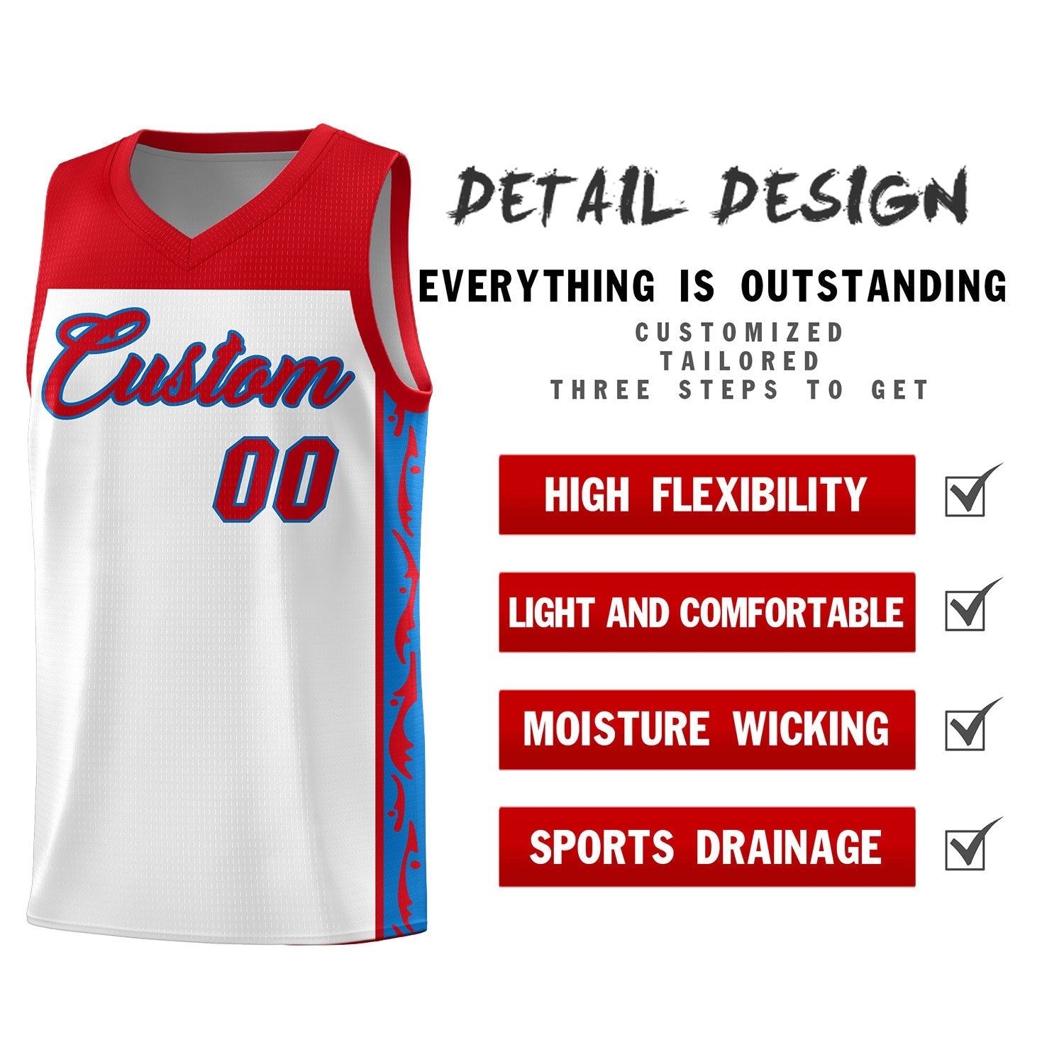 Custom White Side Pattern Sports Uniform Basketball Jersey