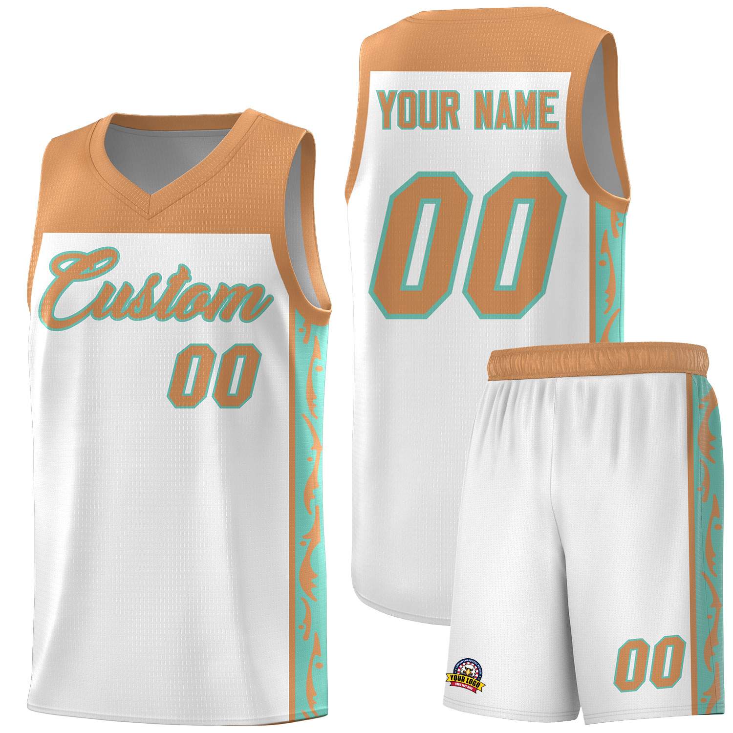 Custom White Side Pattern Sports Uniform Basketball Jersey