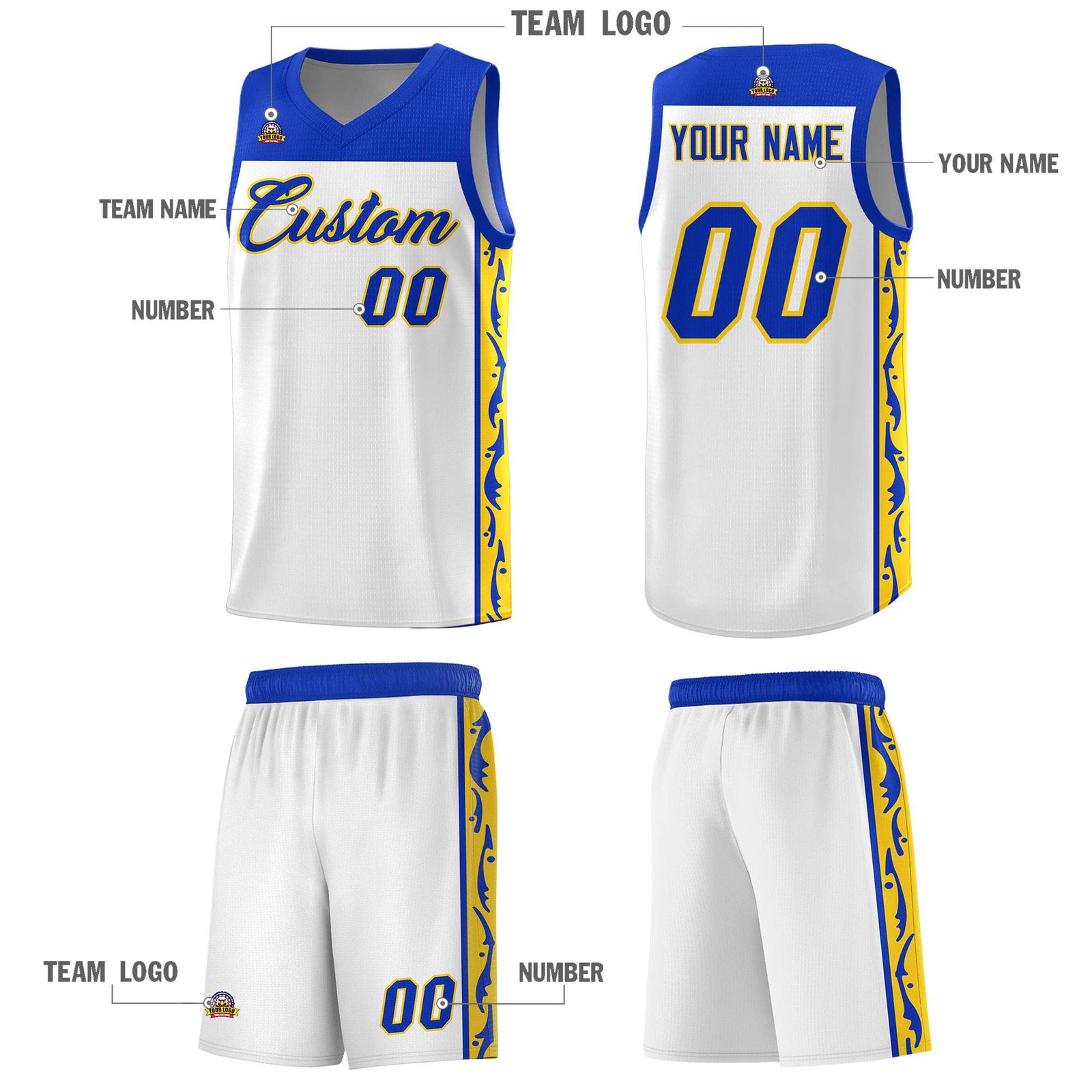 Custom White Side Pattern Sports Uniform Basketball Jersey