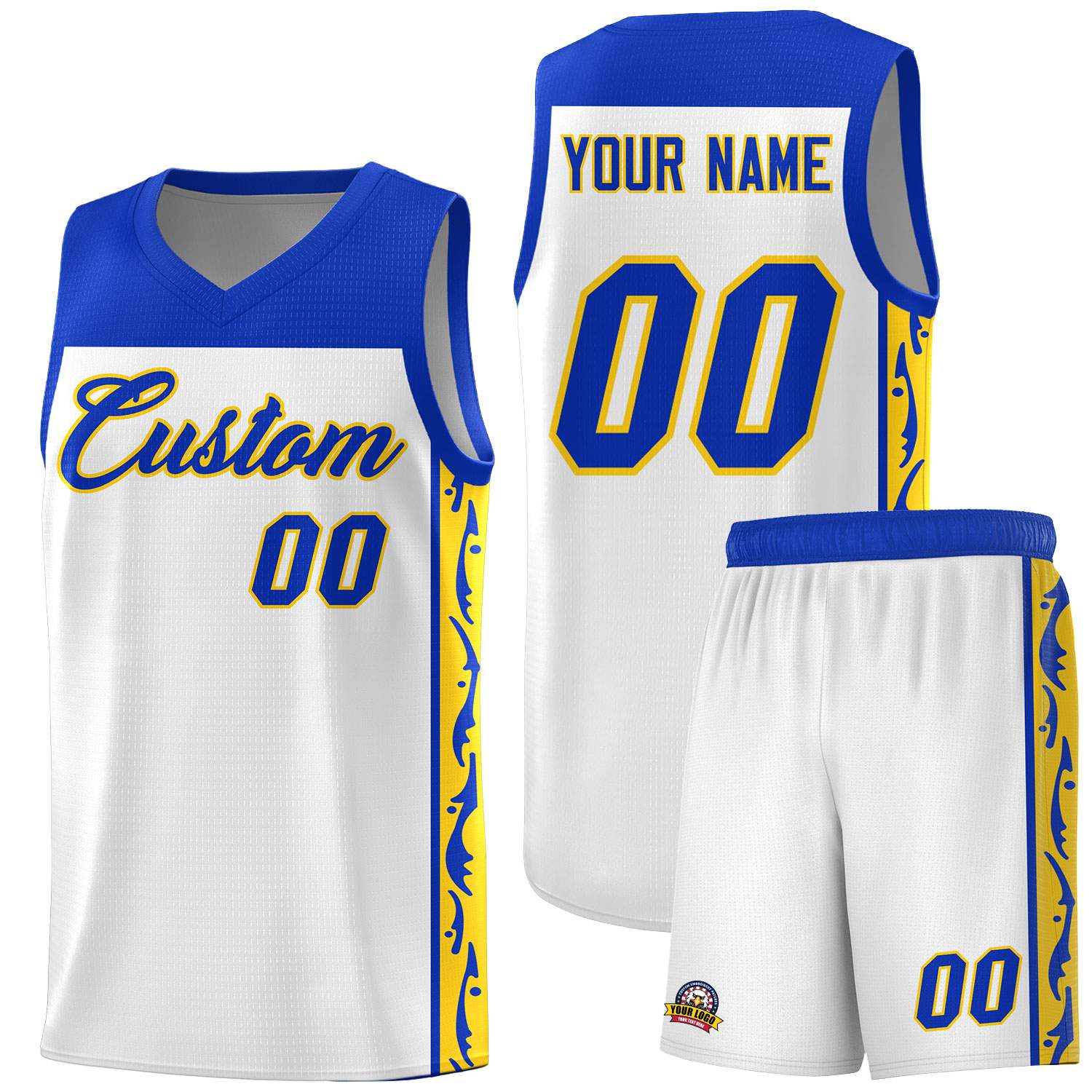 Custom White Side Pattern Sports Uniform Basketball Jersey