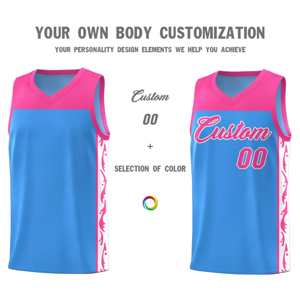Custom Light Blue Side Pattern Sports Uniform Basketball Jersey