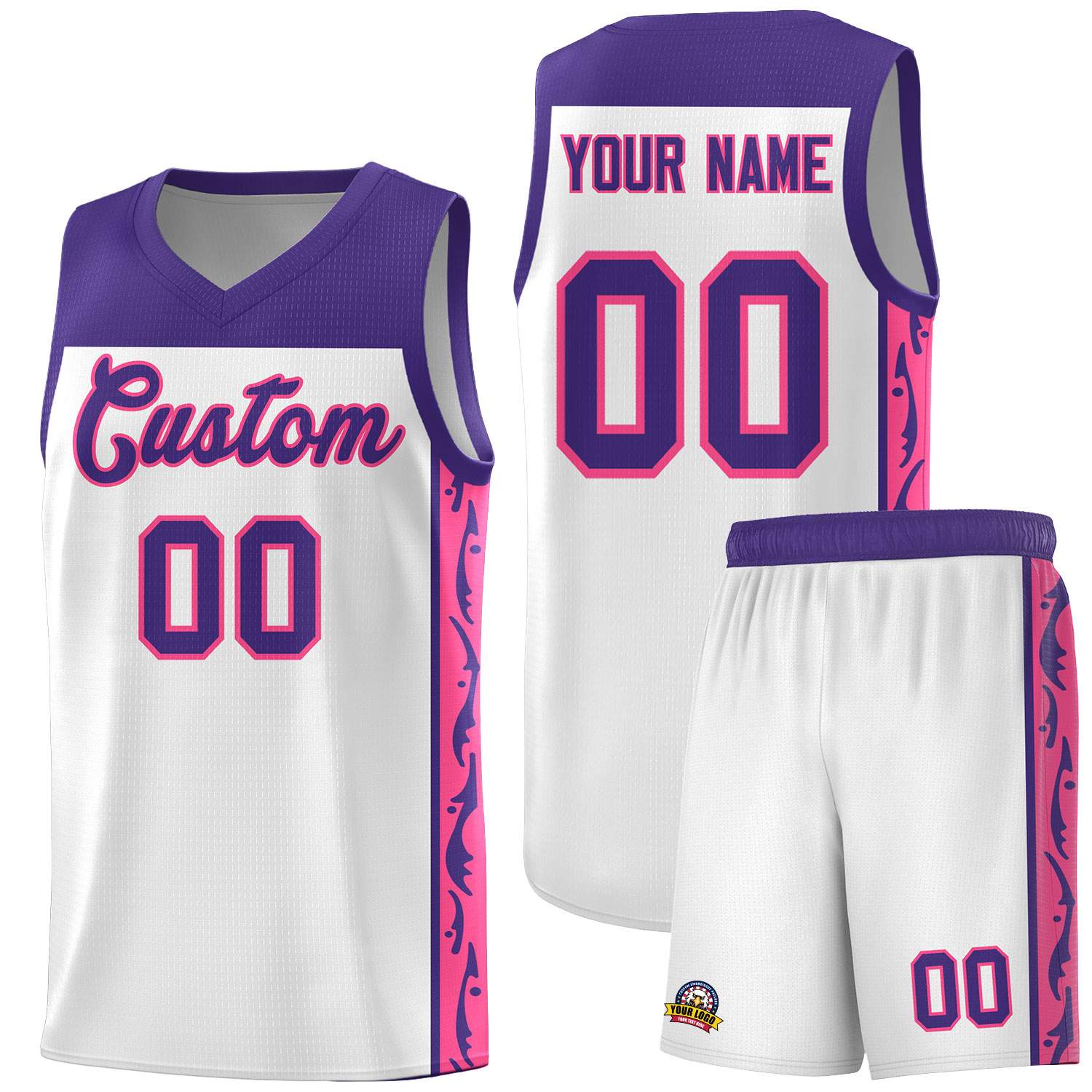 Custom White Side Pattern Sports Uniform Basketball Jersey