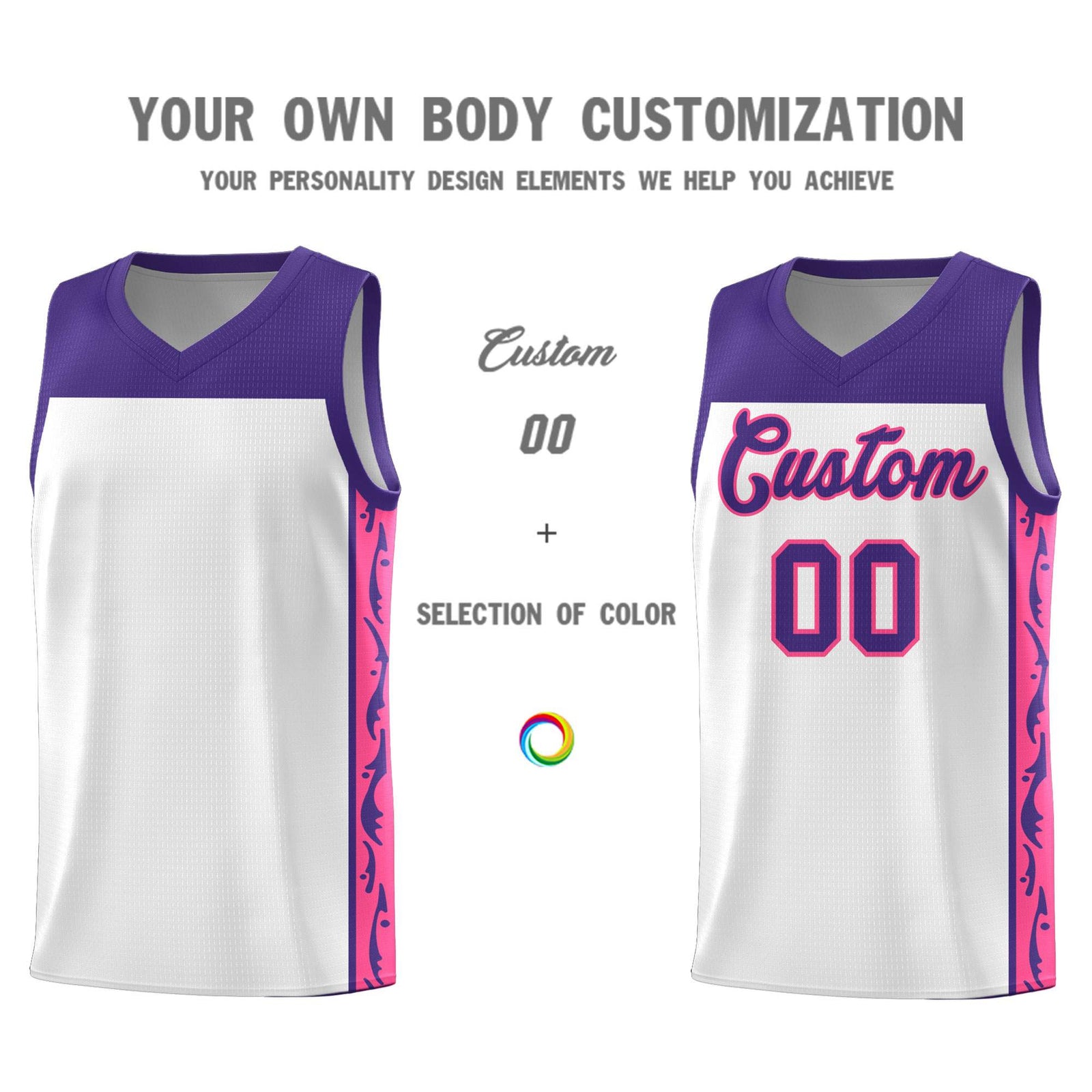 Custom White Side Pattern Sports Uniform Basketball Jersey
