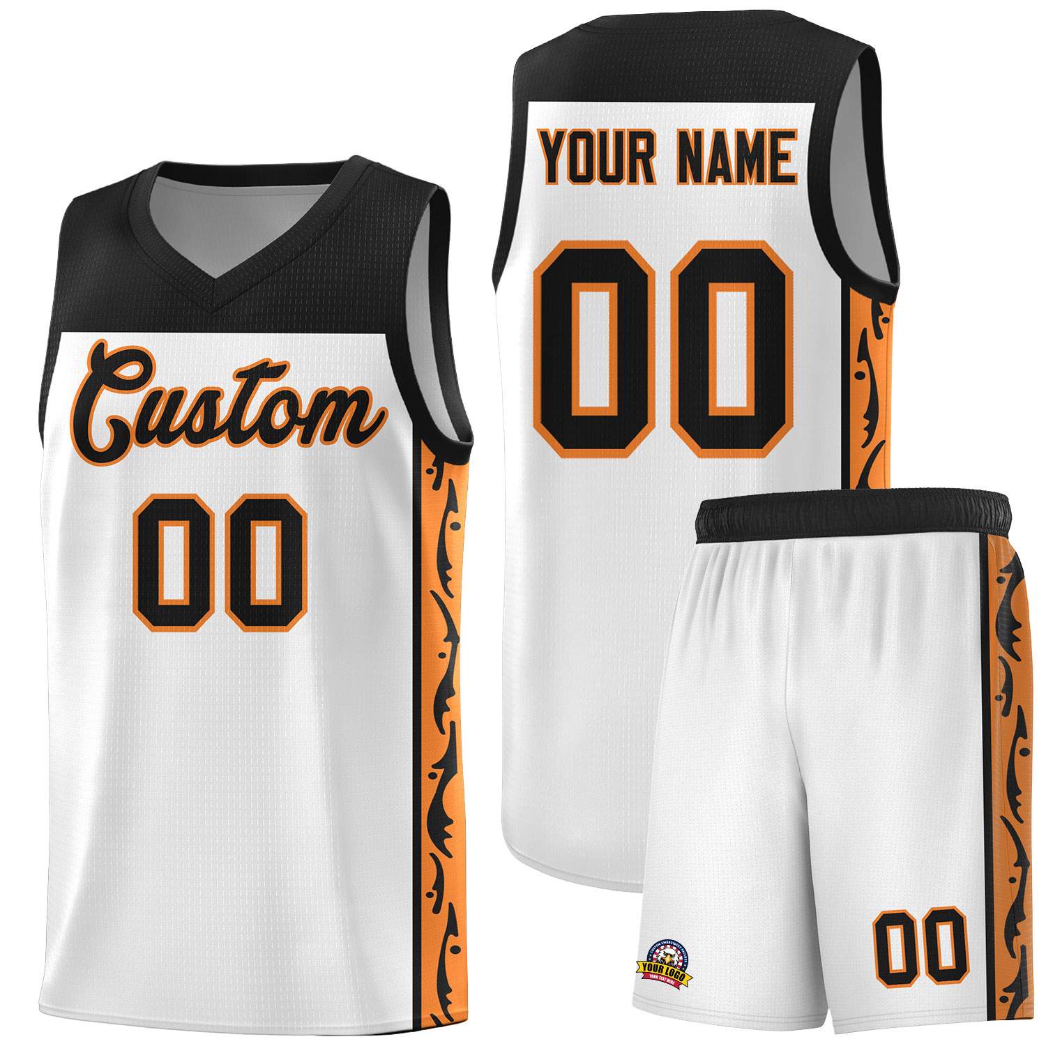 Custom White Side Pattern Sports Uniform Basketball Jersey