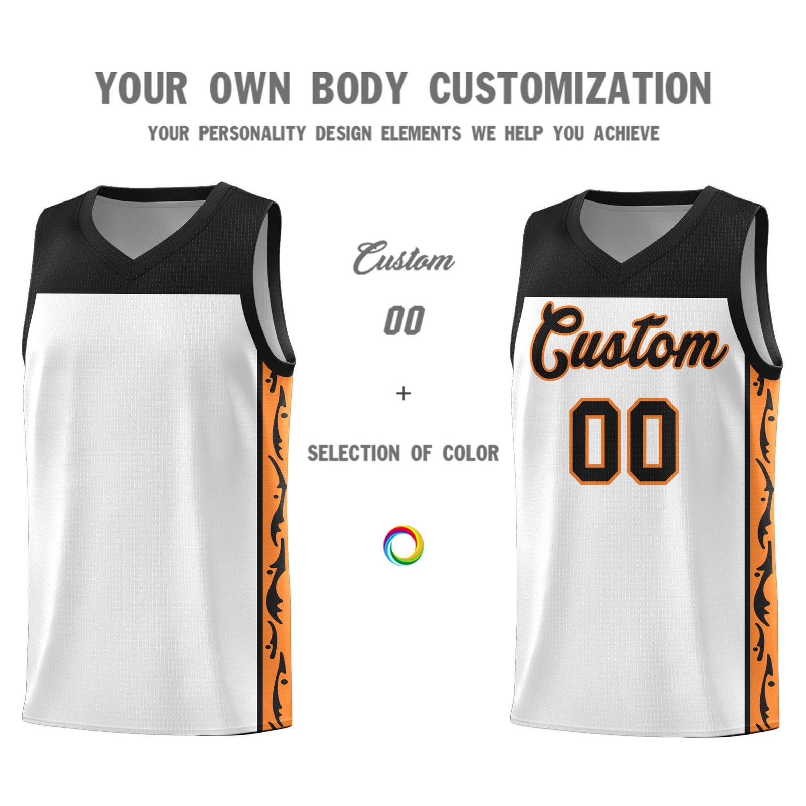 Custom White Side Pattern Sports Uniform Basketball Jersey