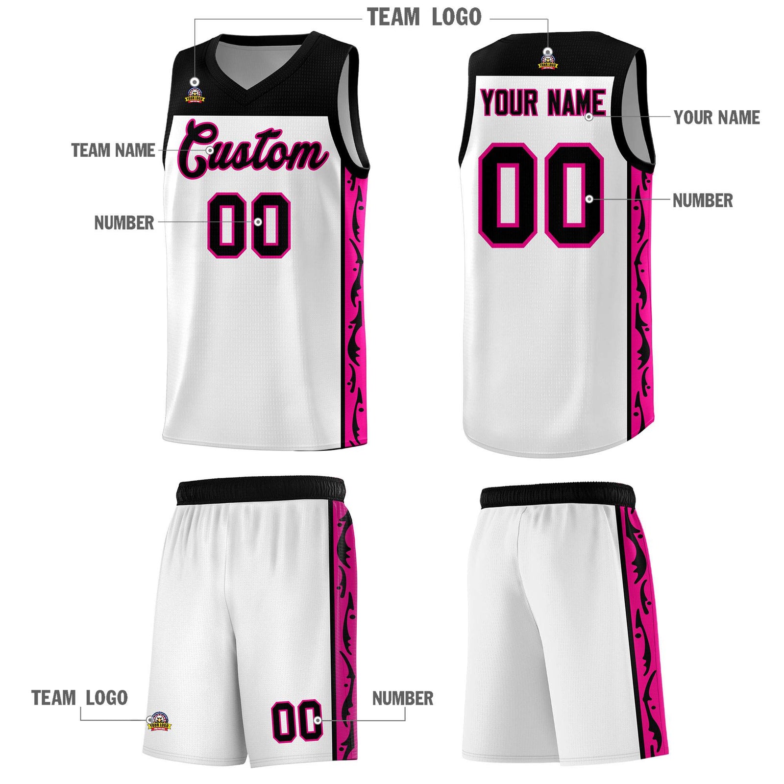 Custom White Side Pattern Sports Uniform Basketball Jersey