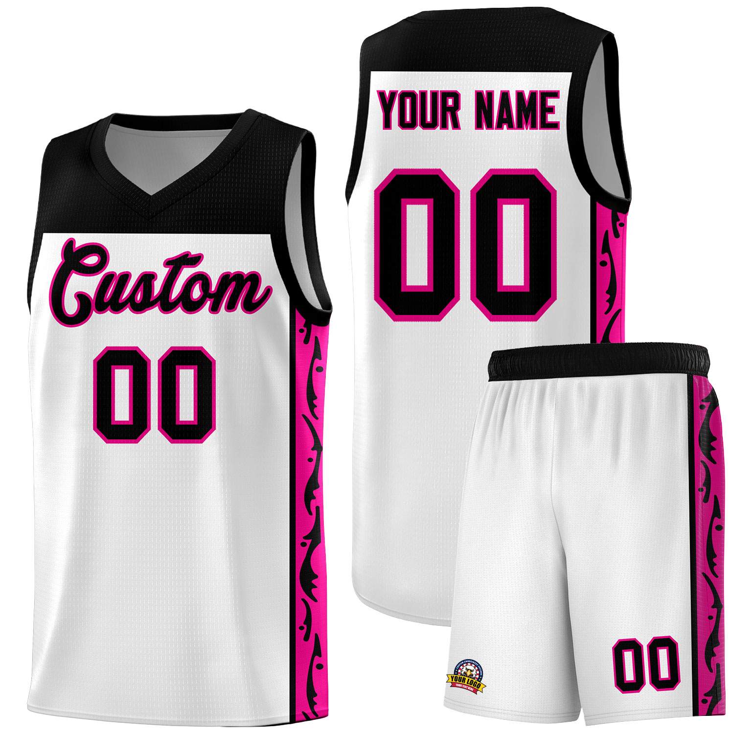 Custom White Side Pattern Sports Uniform Basketball Jersey