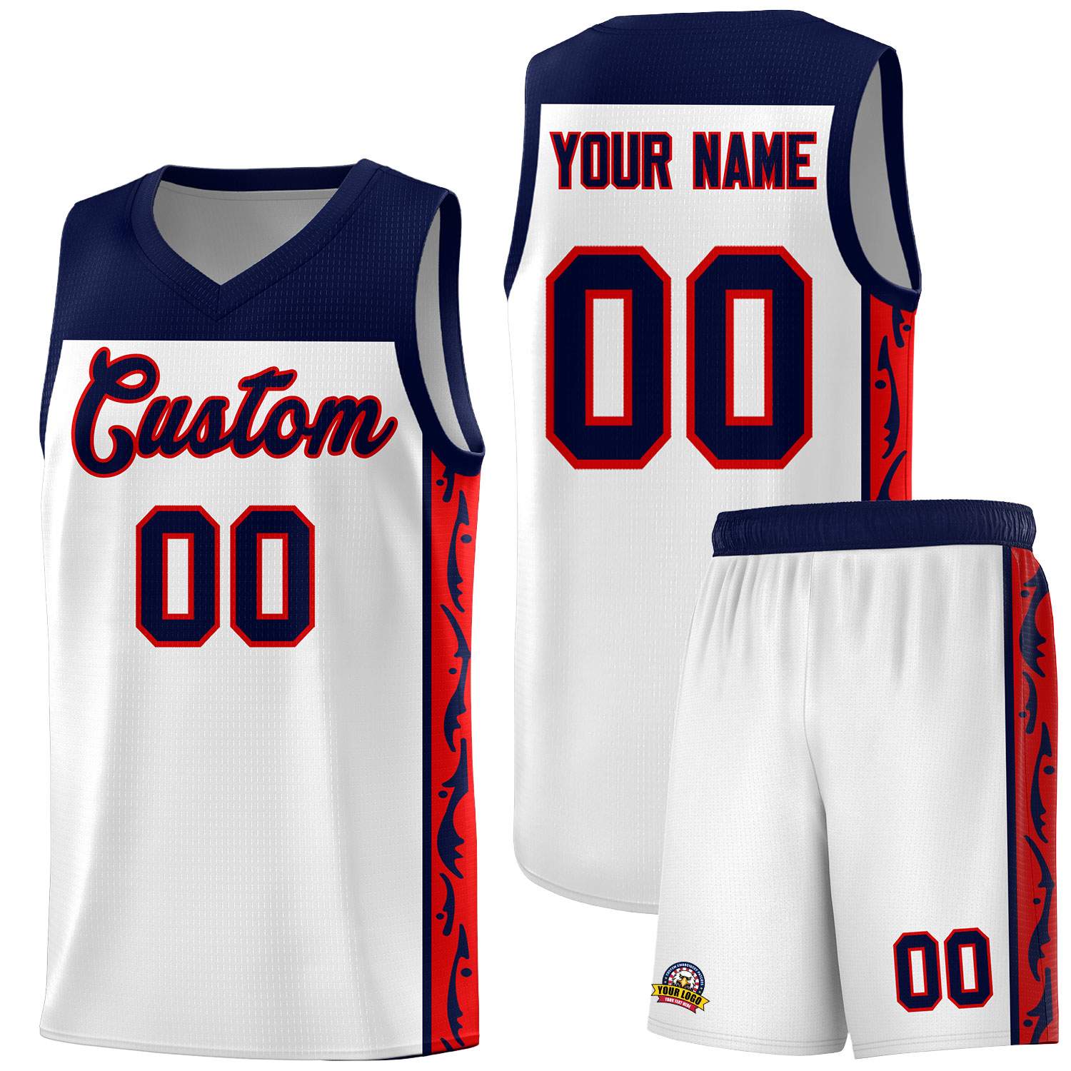 Custom White Side Pattern Sports Uniform Basketball Jersey