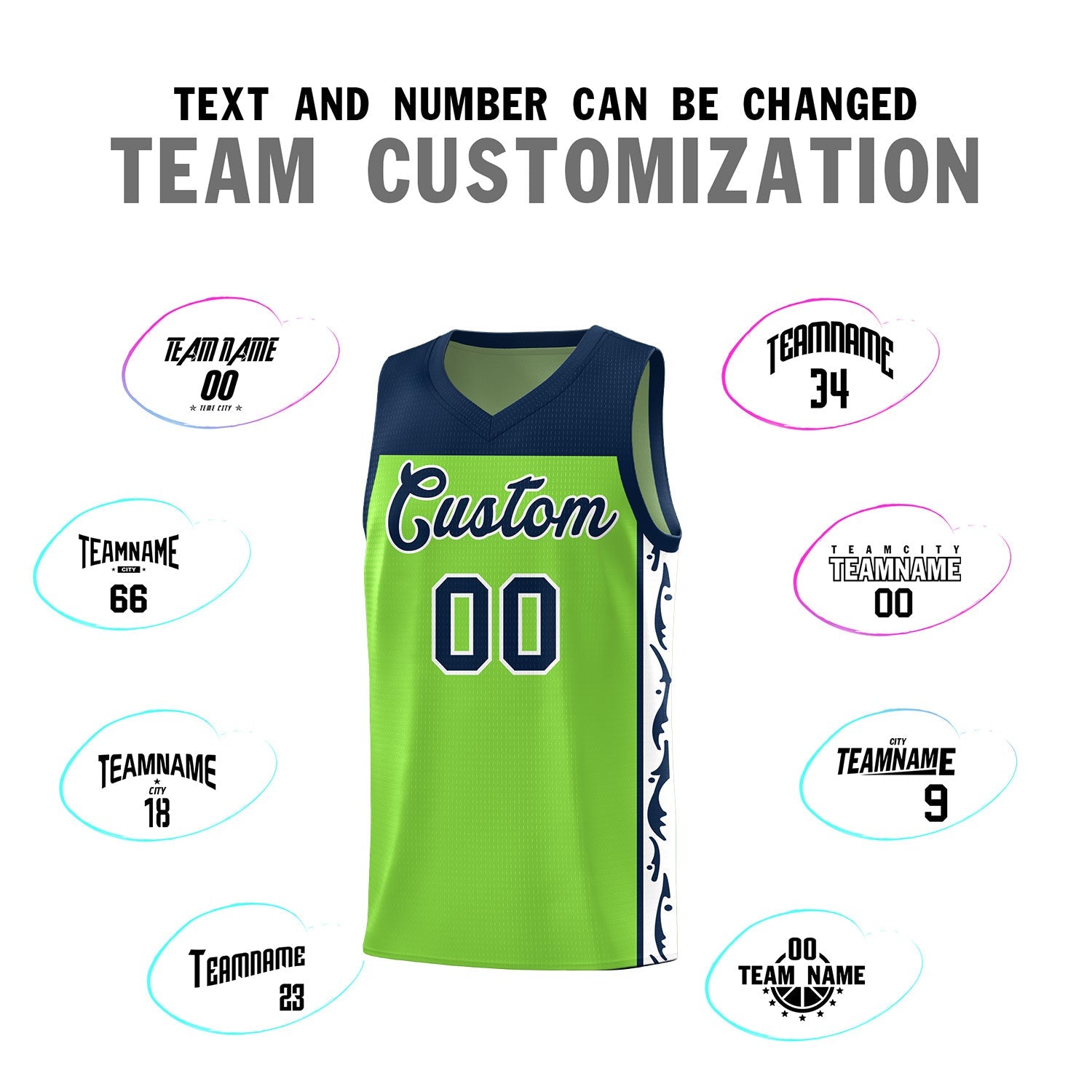Custom Neon Green Side Pattern Sports Uniform Basketball Jersey