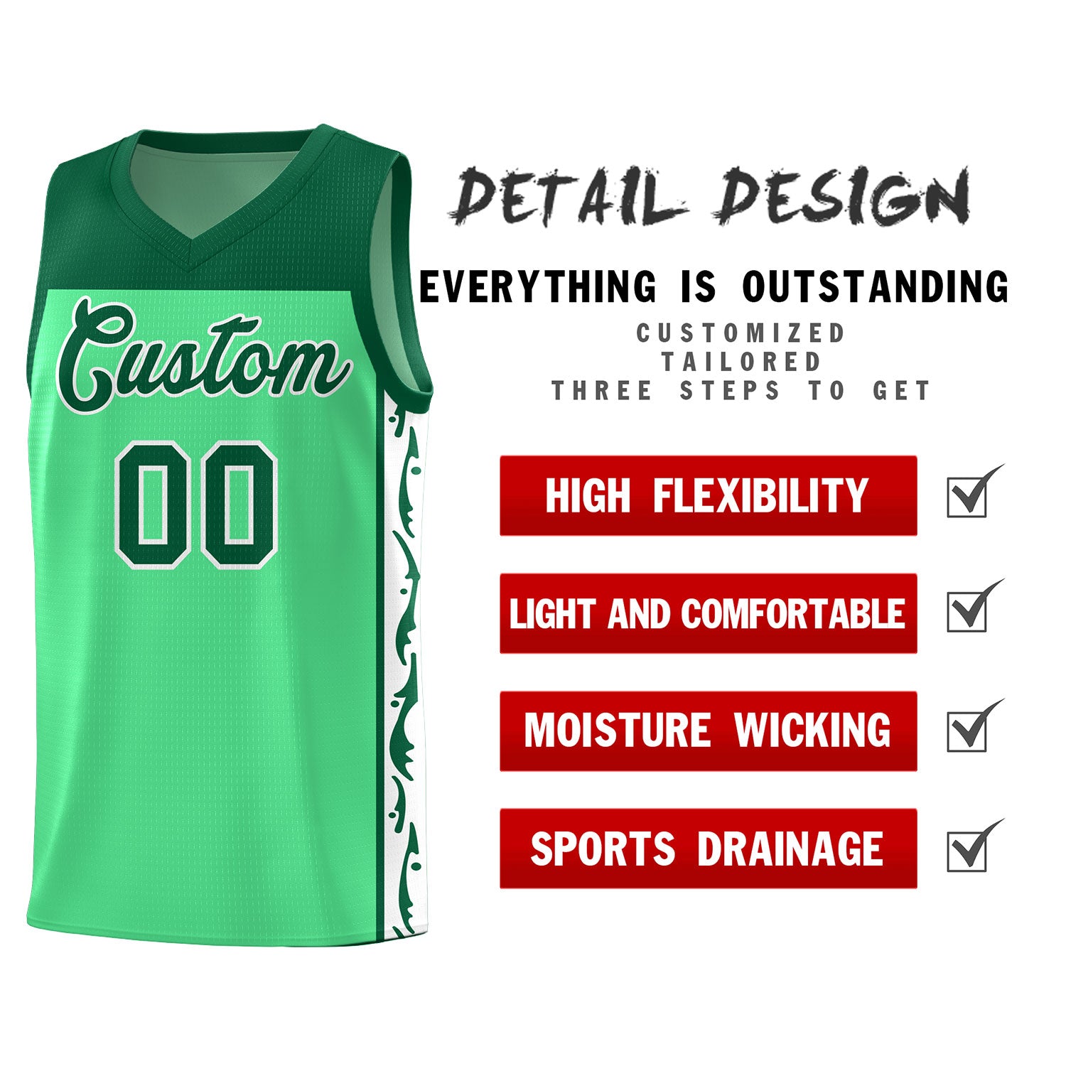 Custom Bright Green Side Pattern Sports Uniform Basketball Jersey