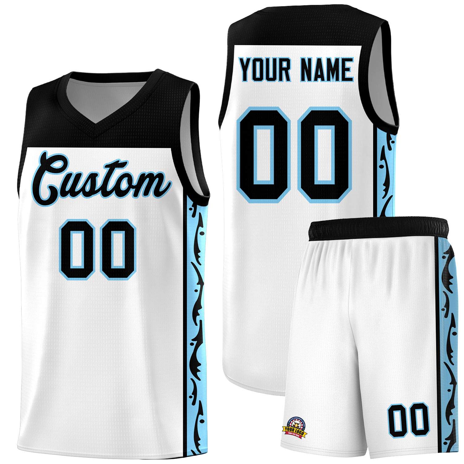 Custom White Side Pattern Sports Uniform Basketball Jersey