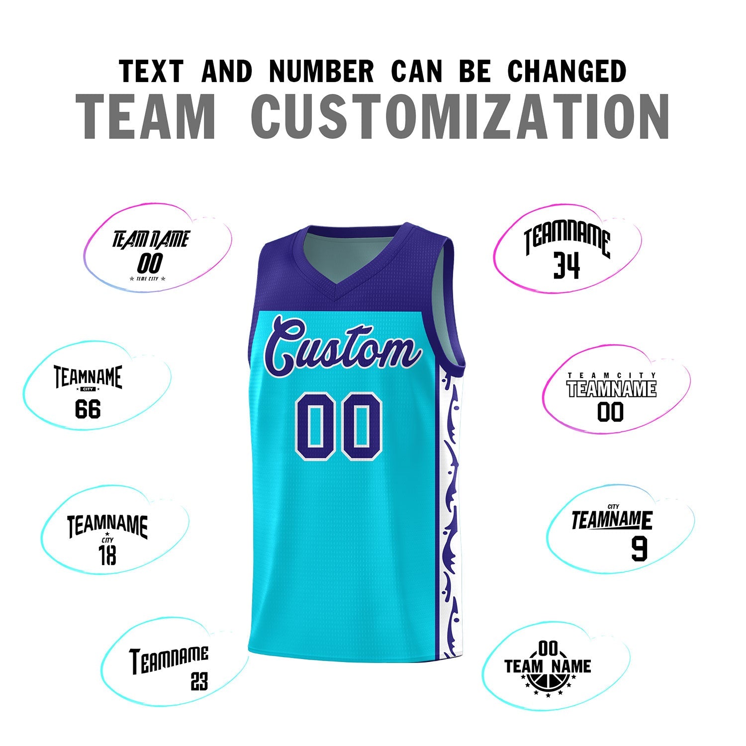 Custom Sky Blue Side Pattern Sports Uniform Basketball Jersey