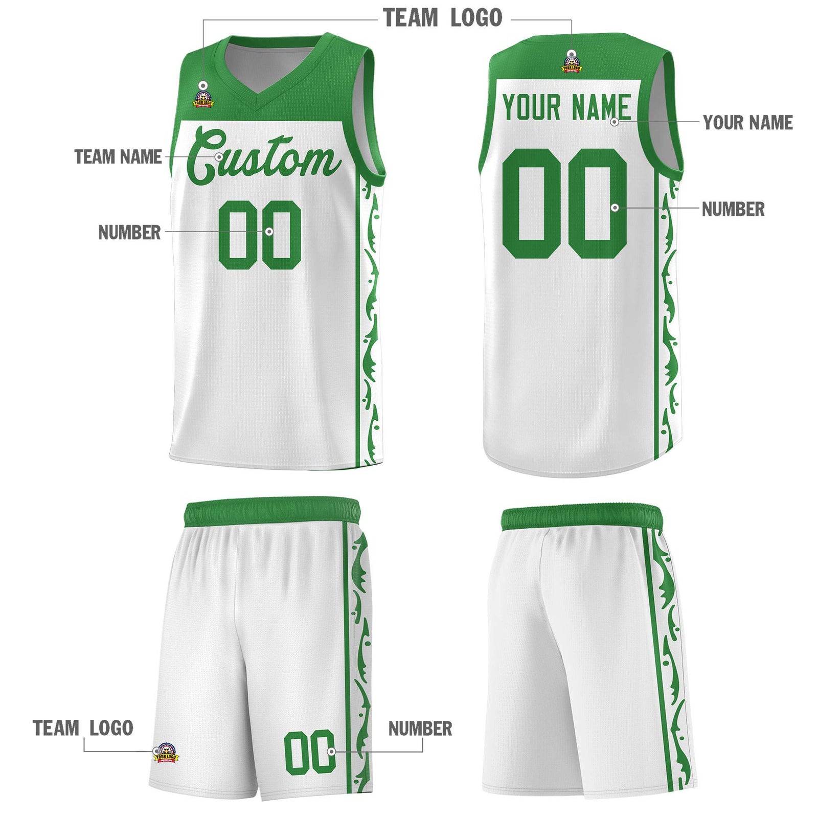 Custom White Side Pattern Sports Uniform Basketball Jersey