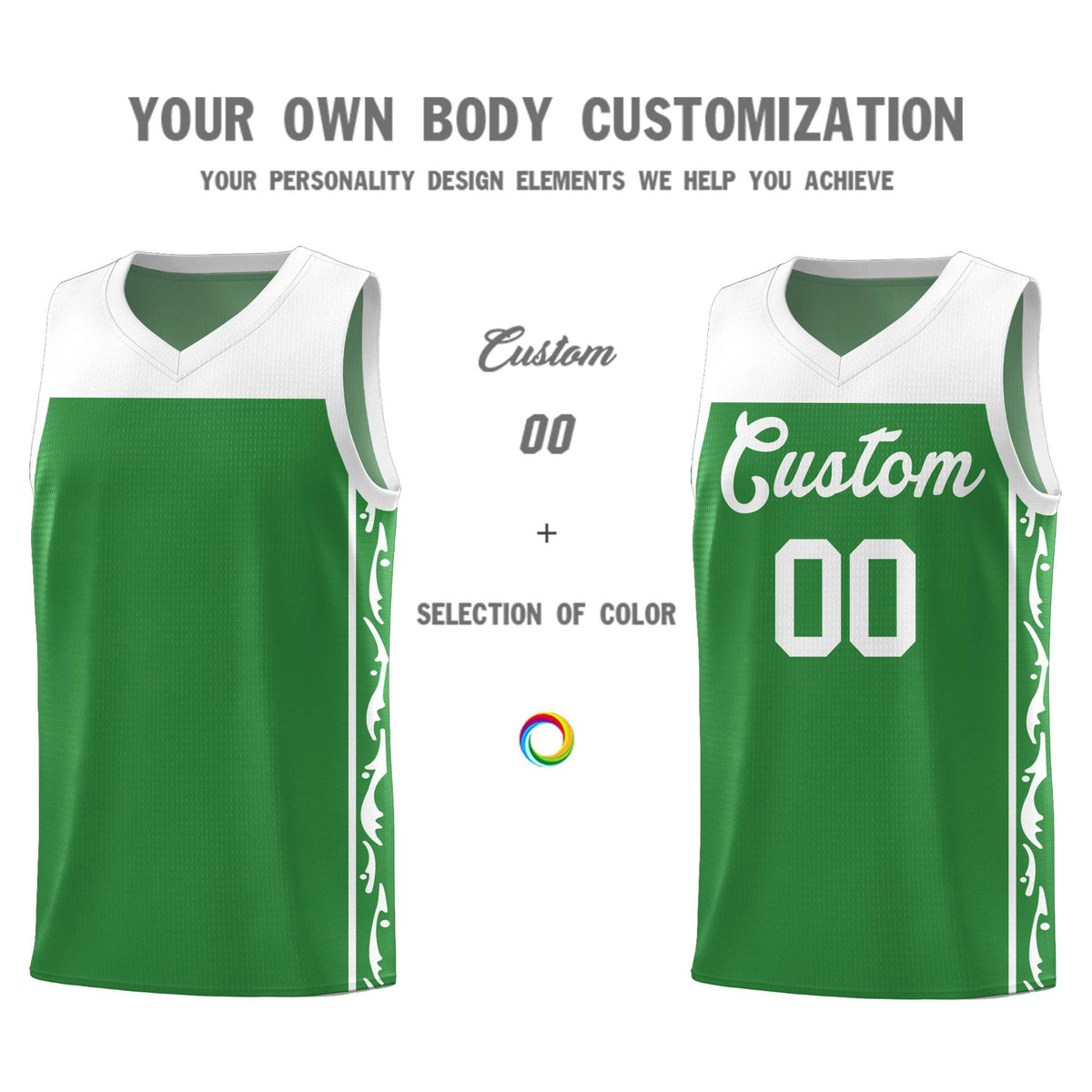 Custom Kelly Green Side Pattern Sports Uniform Basketball Jersey
