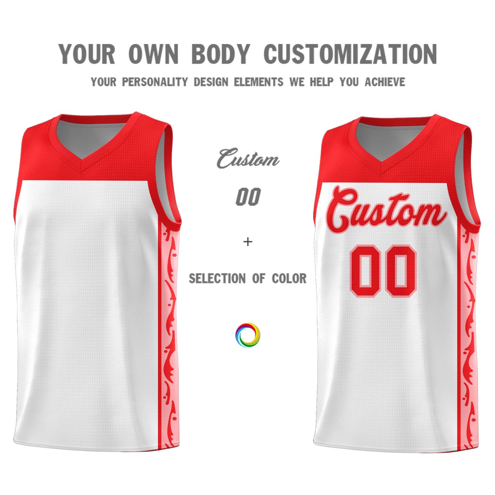 Custom White Side Pattern Sports Uniform Basketball Jersey