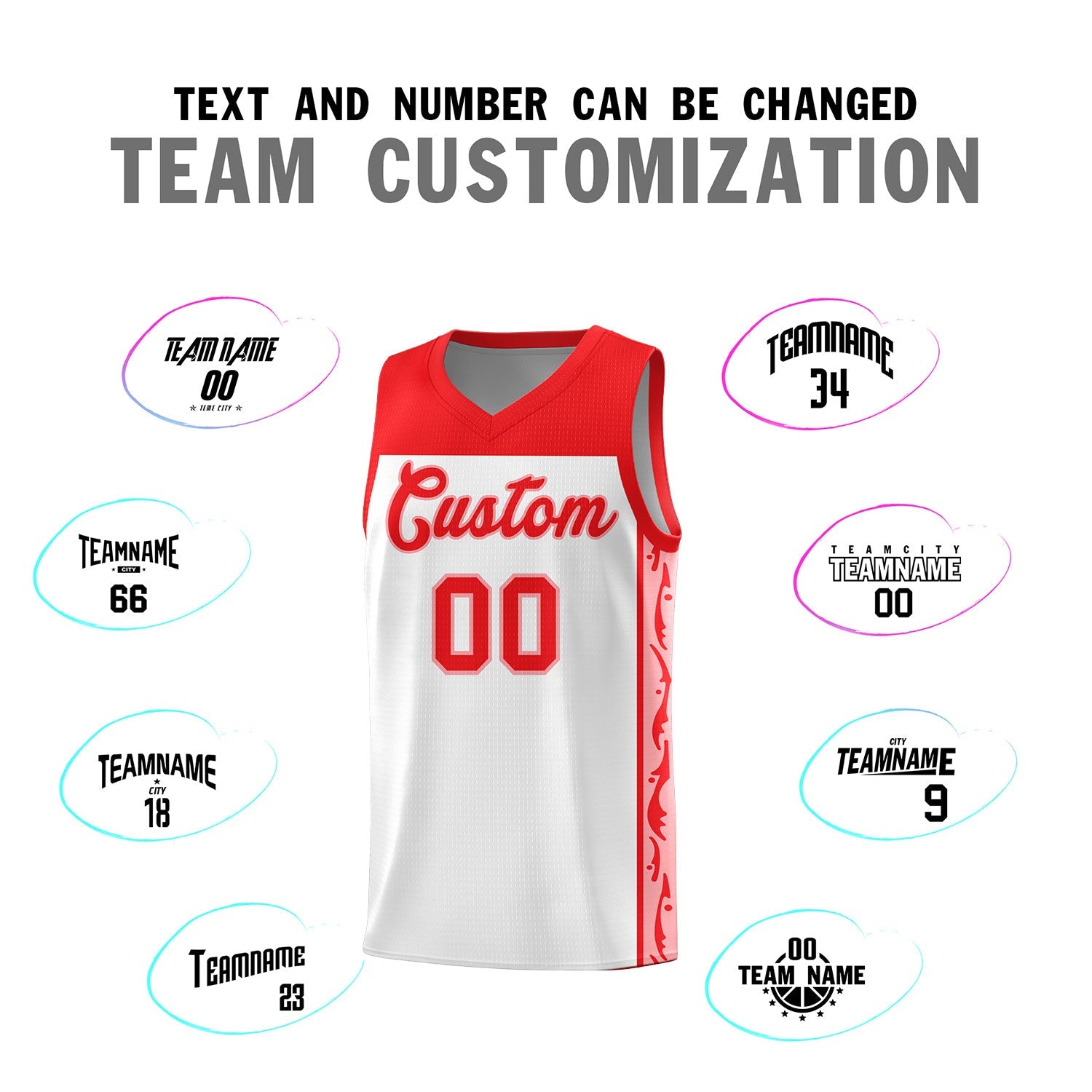 Custom White Side Pattern Sports Uniform Basketball Jersey