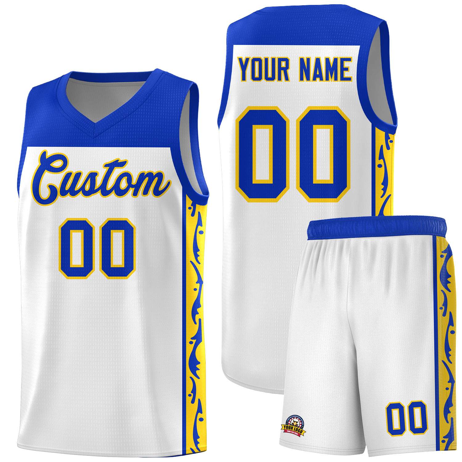 Custom White Side Pattern Sports Uniform Basketball Jersey