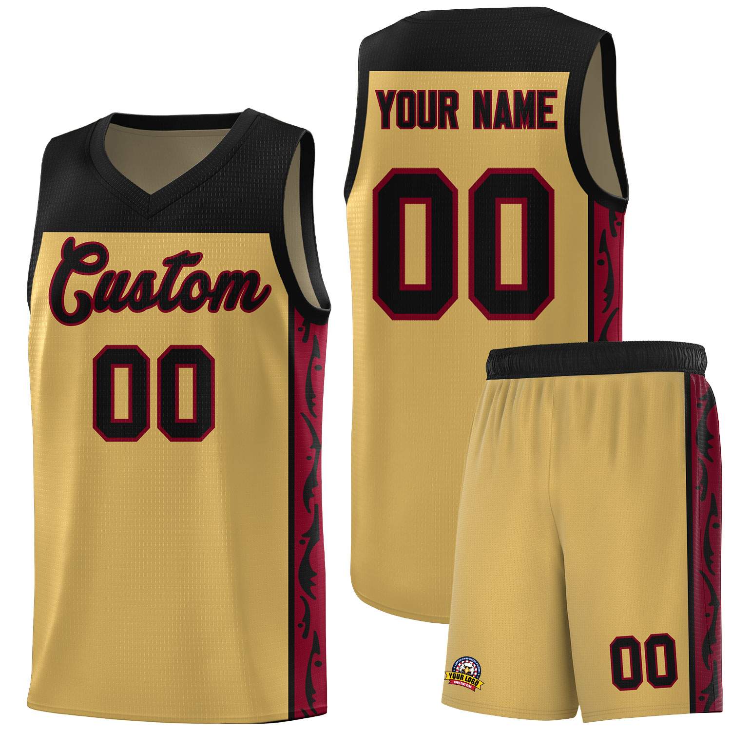 Custom Old Gold Side Pattern Sports Uniform Basketball Jersey