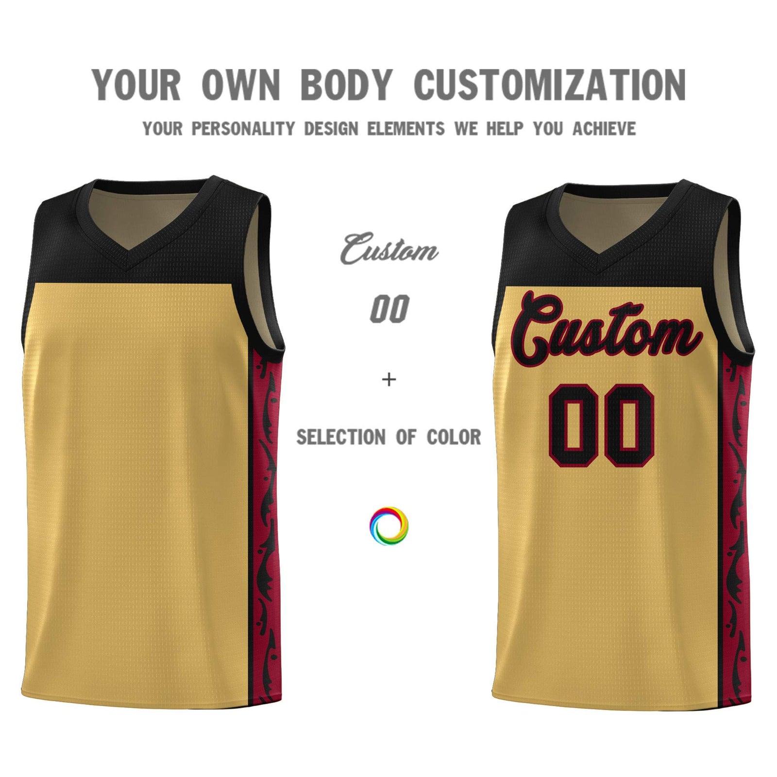 Custom Old Gold Side Pattern Sports Uniform Basketball Jersey