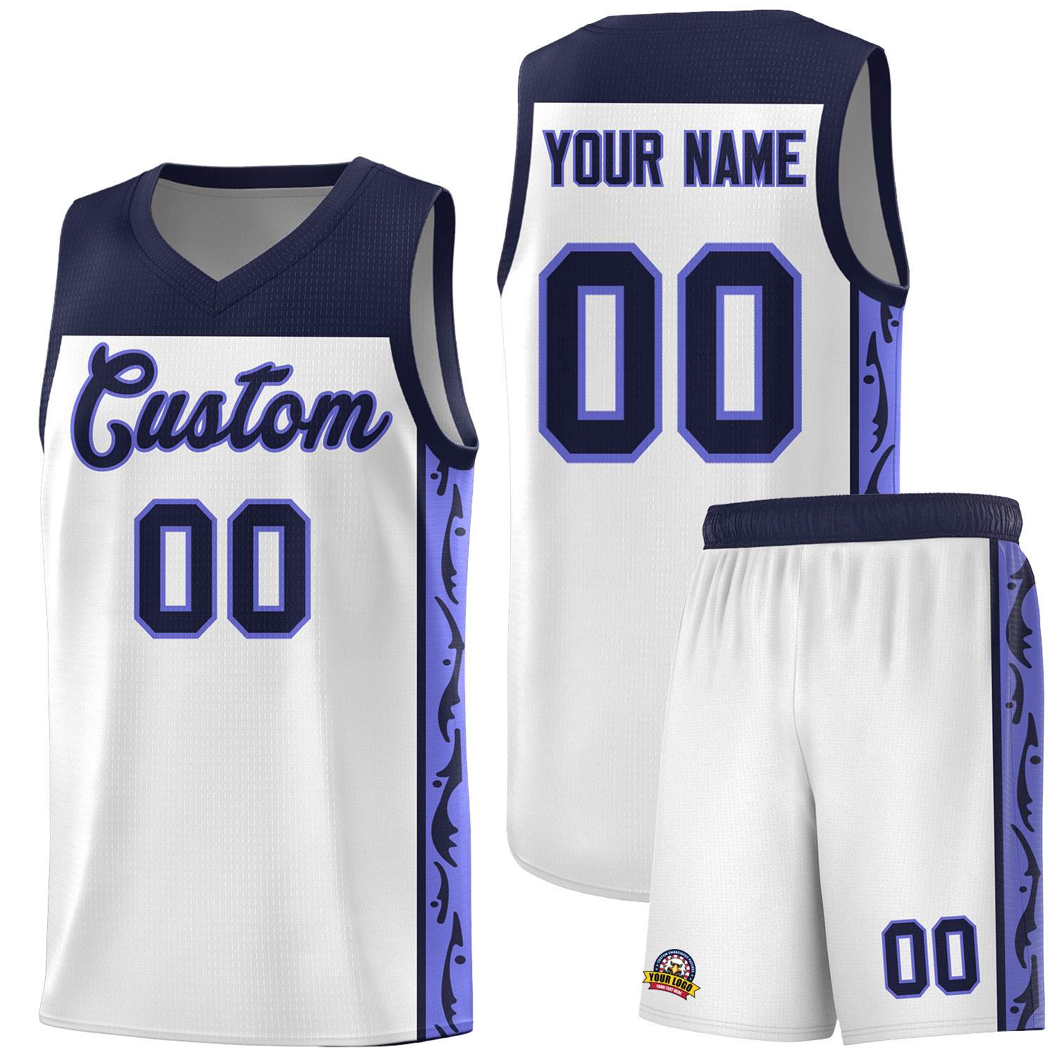 Custom White Side Pattern Sports Uniform Basketball Jersey