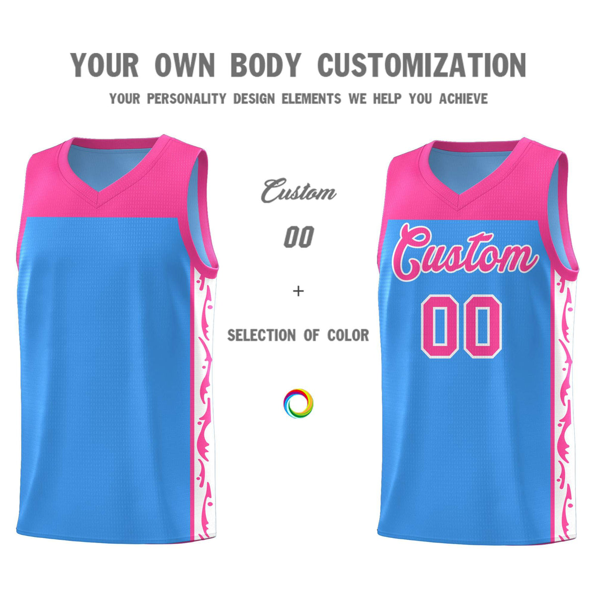 Custom Light Blue Side Pattern Sports Uniform Basketball Jersey