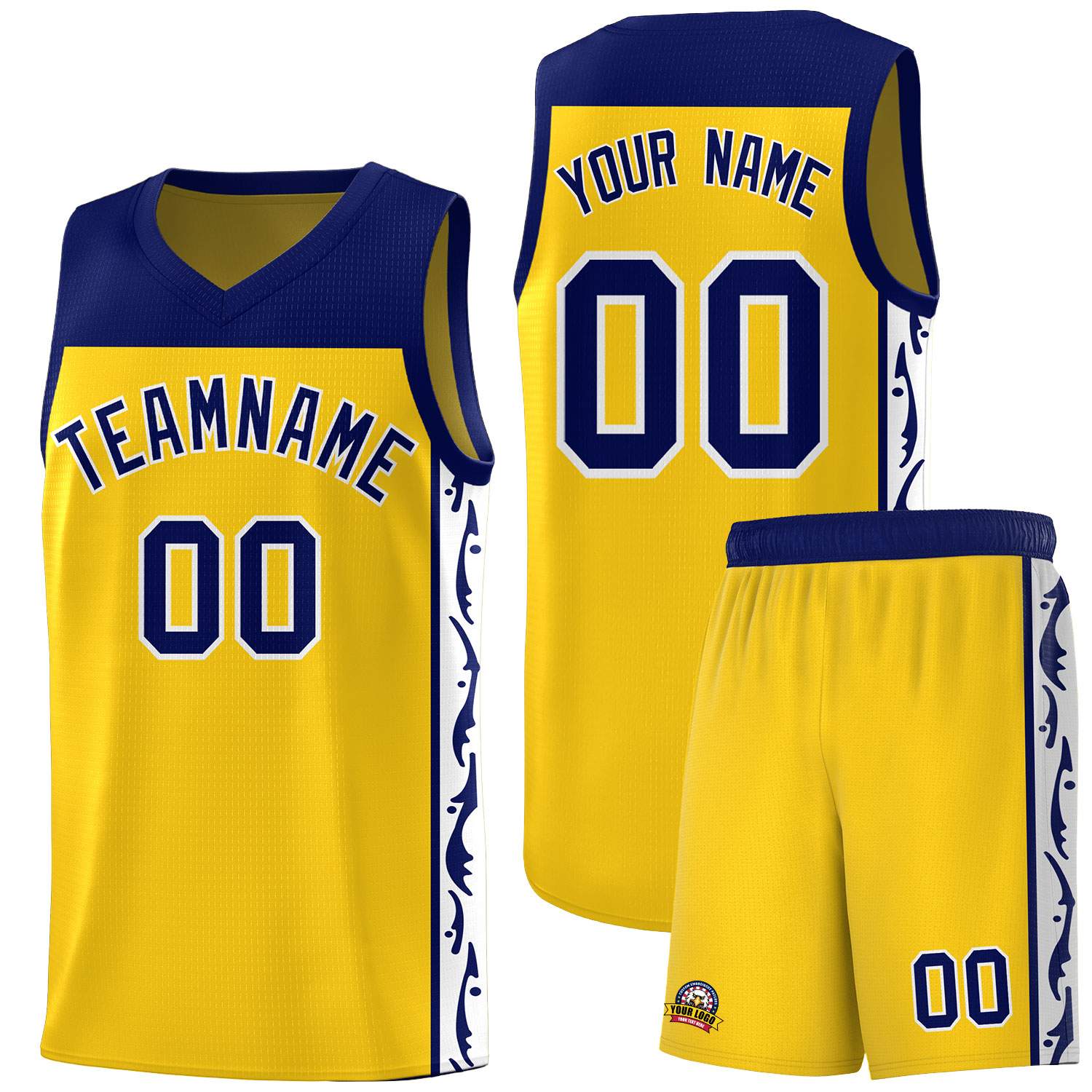 Custom Gold Side Pattern Sports Uniform Basketball Jersey