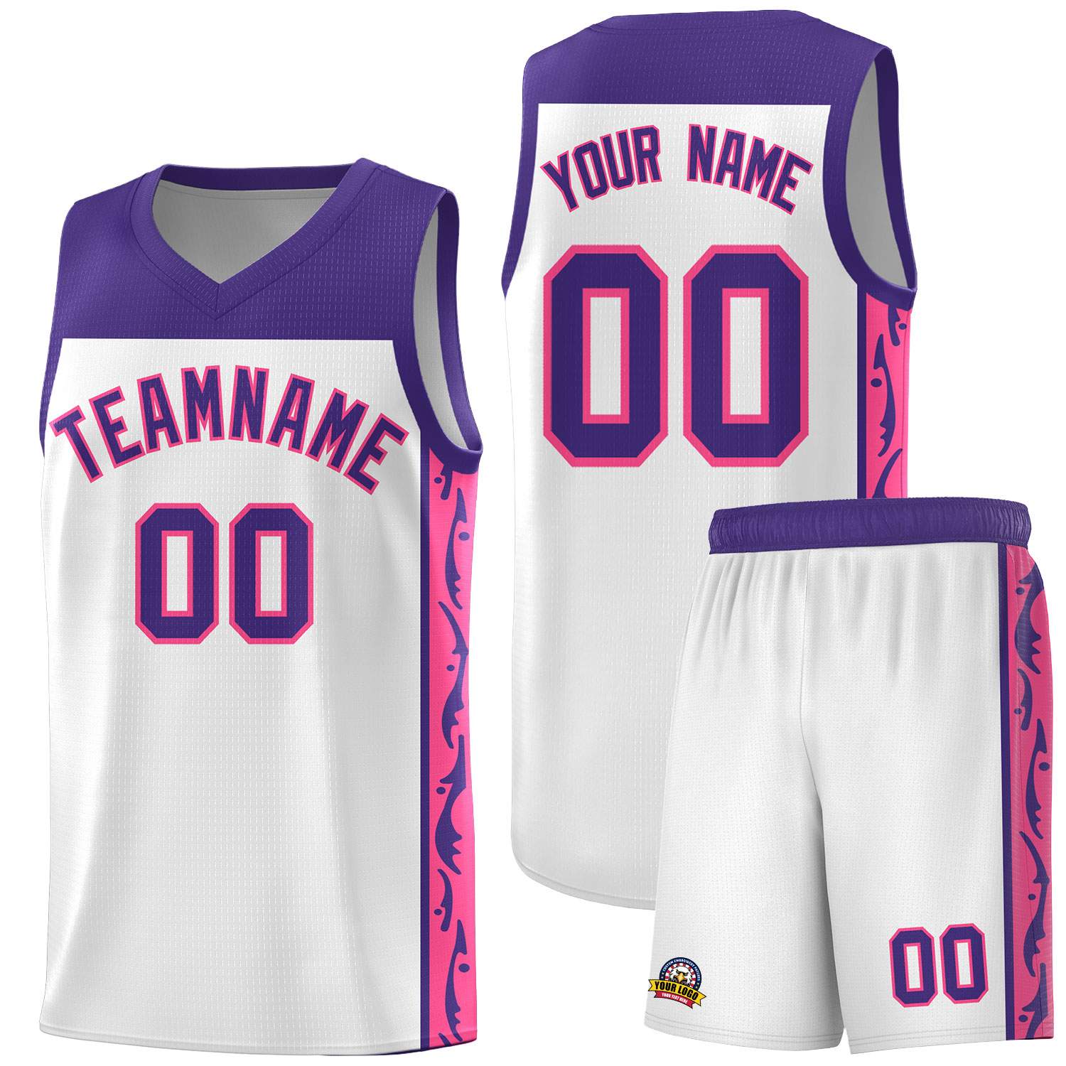 Custom White Side Pattern Sports Uniform Basketball Jersey