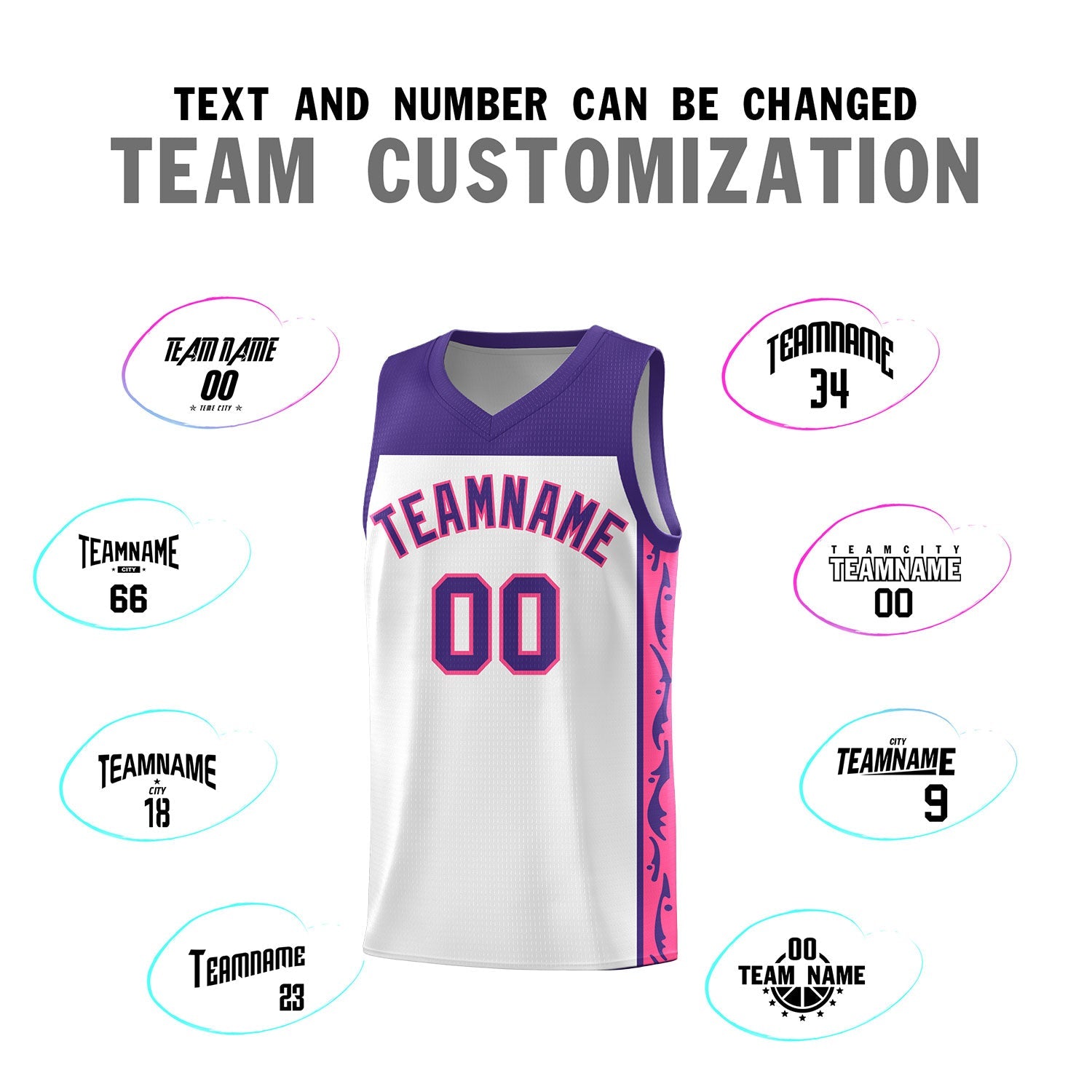 Custom White Side Pattern Sports Uniform Basketball Jersey