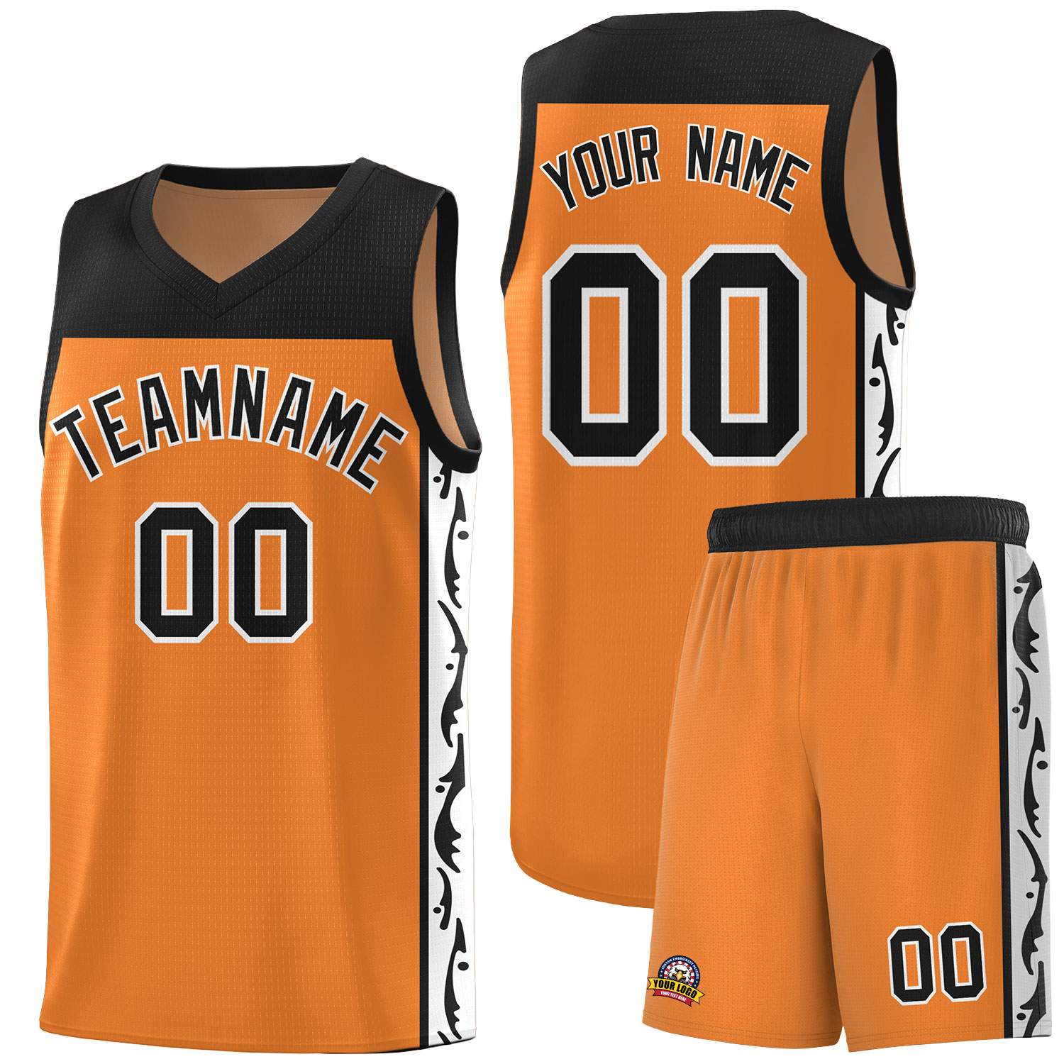 Custom Gold Orange Side Pattern Sports Uniform Basketball Jersey