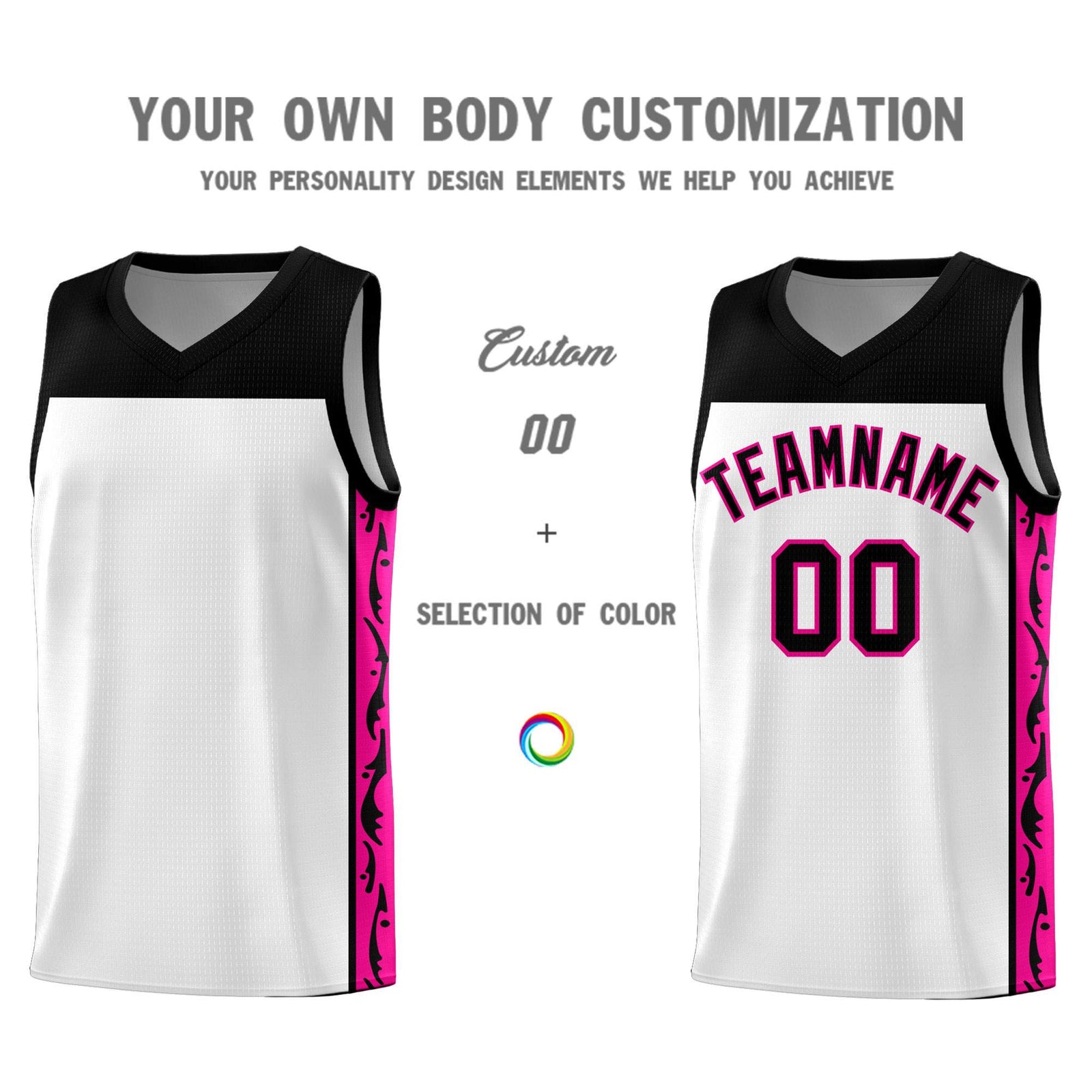 Custom White Side Pattern Sports Uniform Basketball Jersey