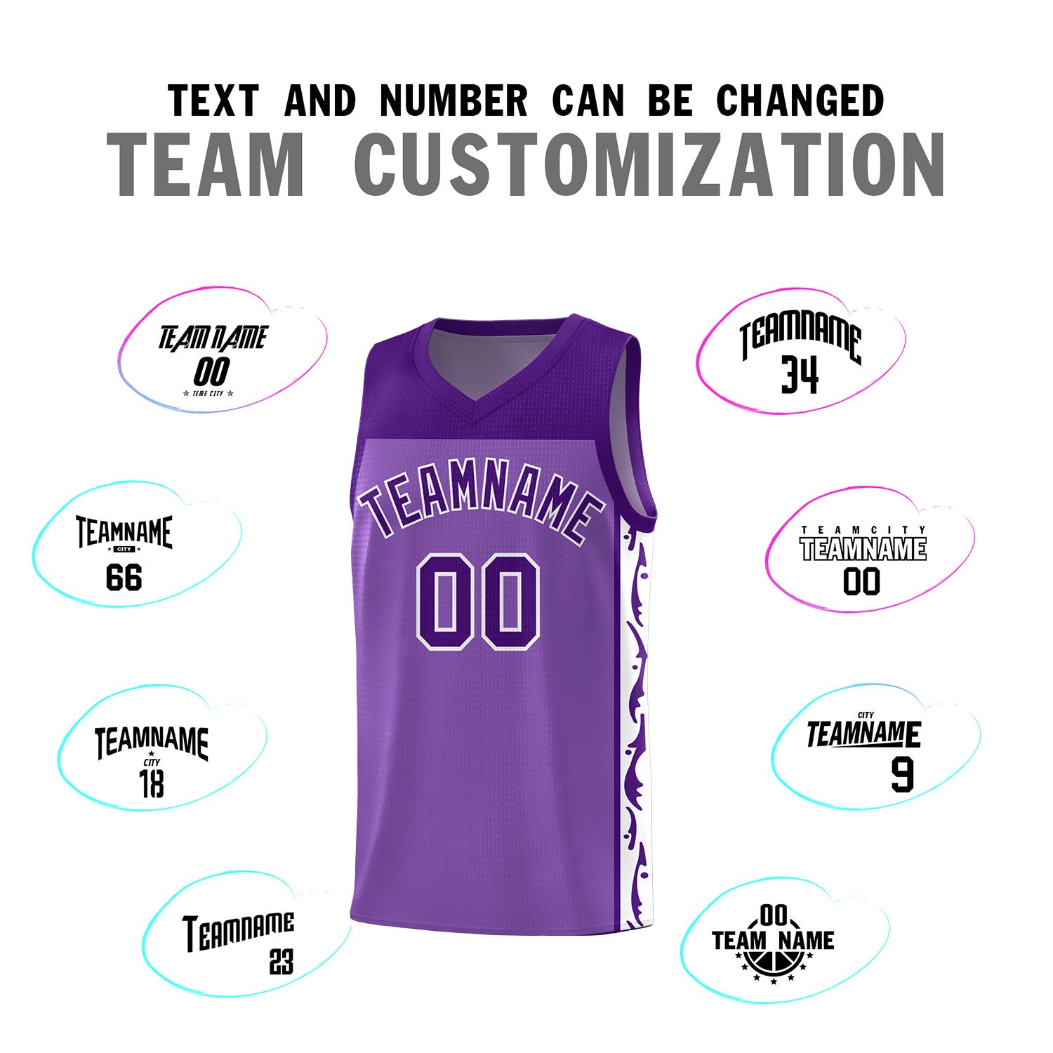 Custom Purple Side Pattern Sports Uniform Basketball Jersey