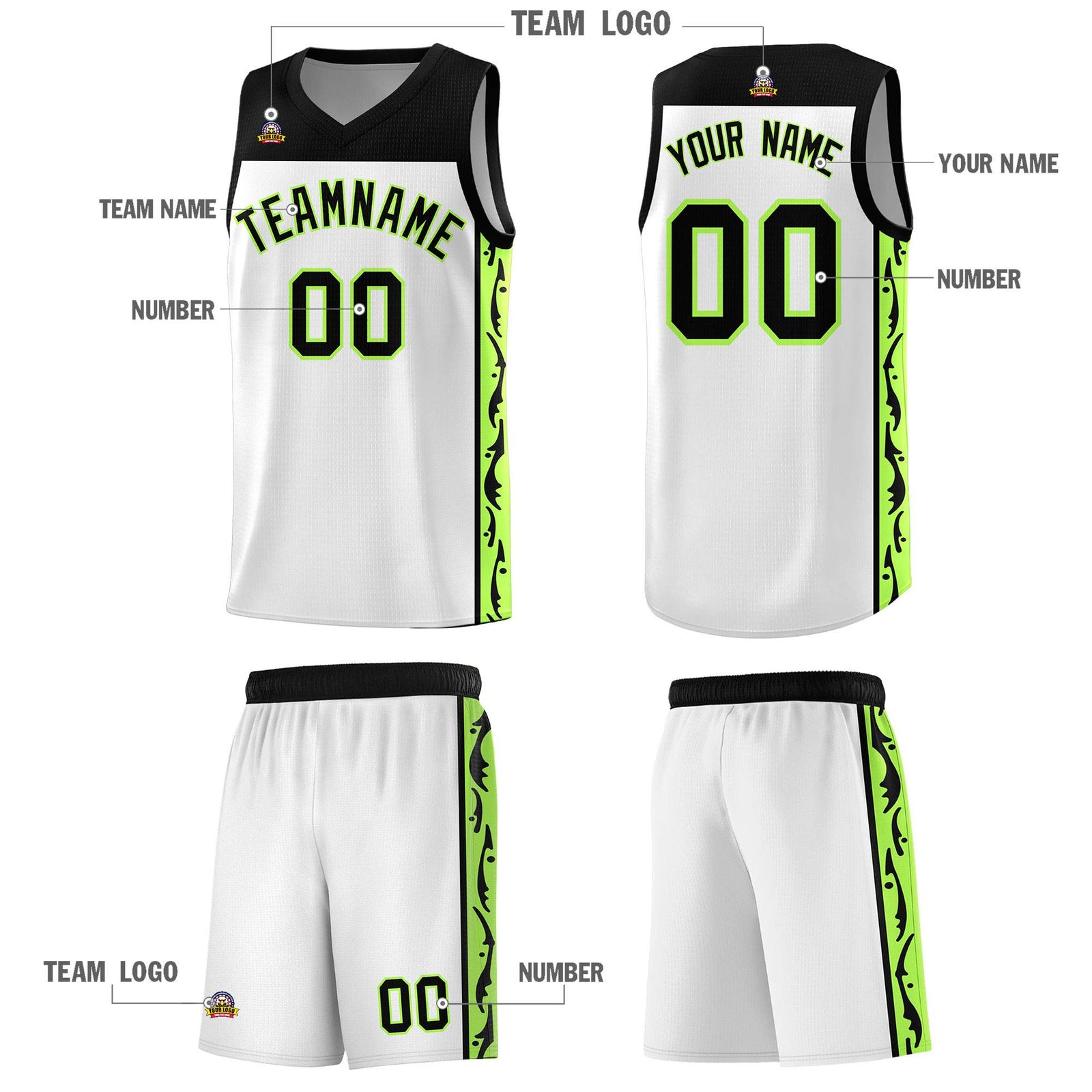 Custom White Side Pattern Sports Uniform Basketball Jersey
