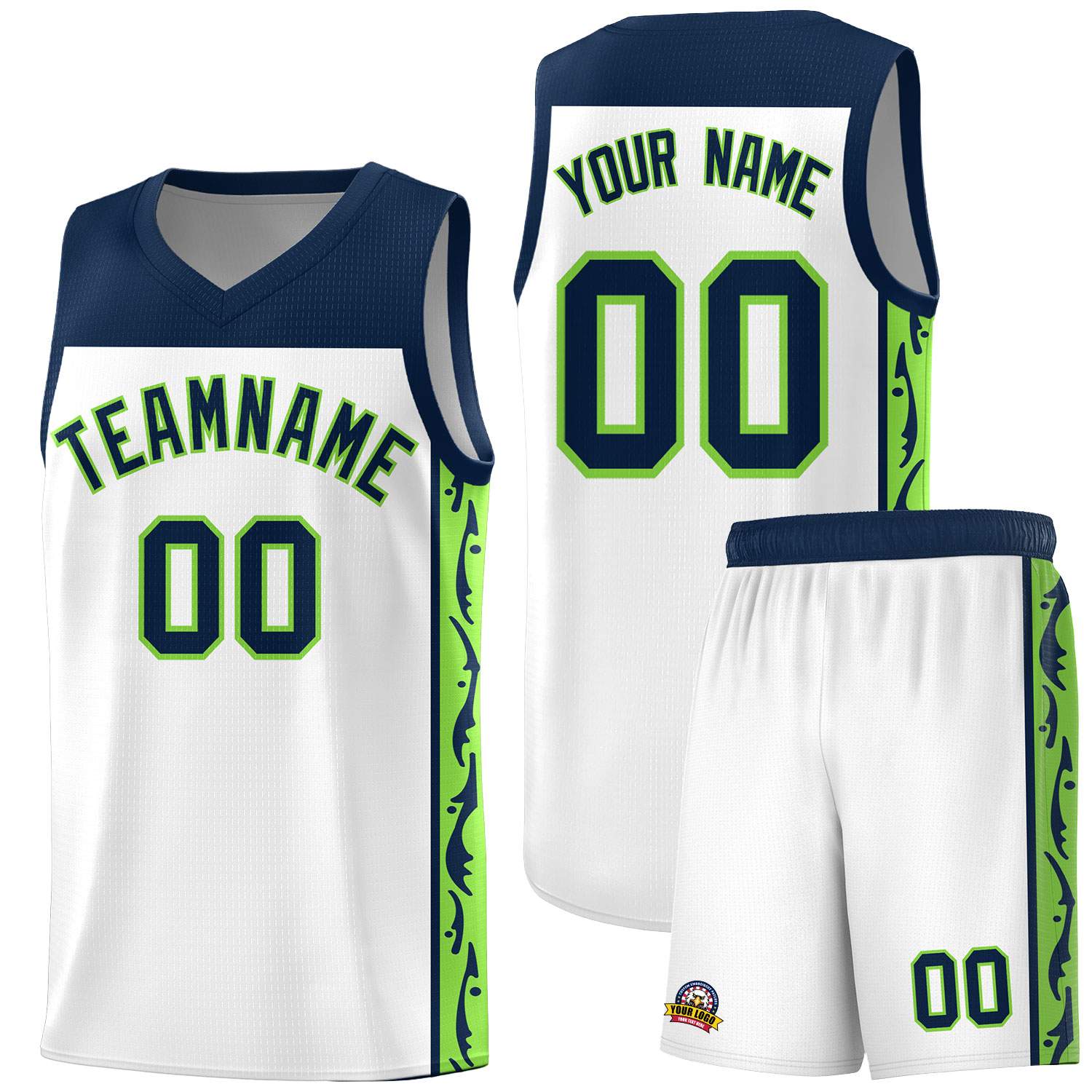 Custom White Side Pattern Sports Uniform Basketball Jersey