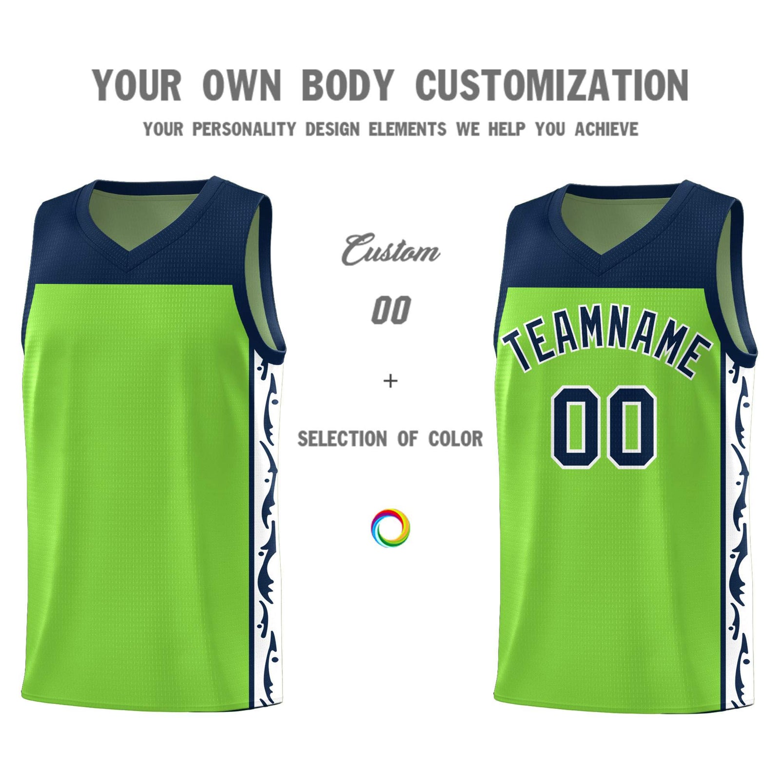 Custom Neon Green Side Pattern Sports Uniform Basketball Jersey