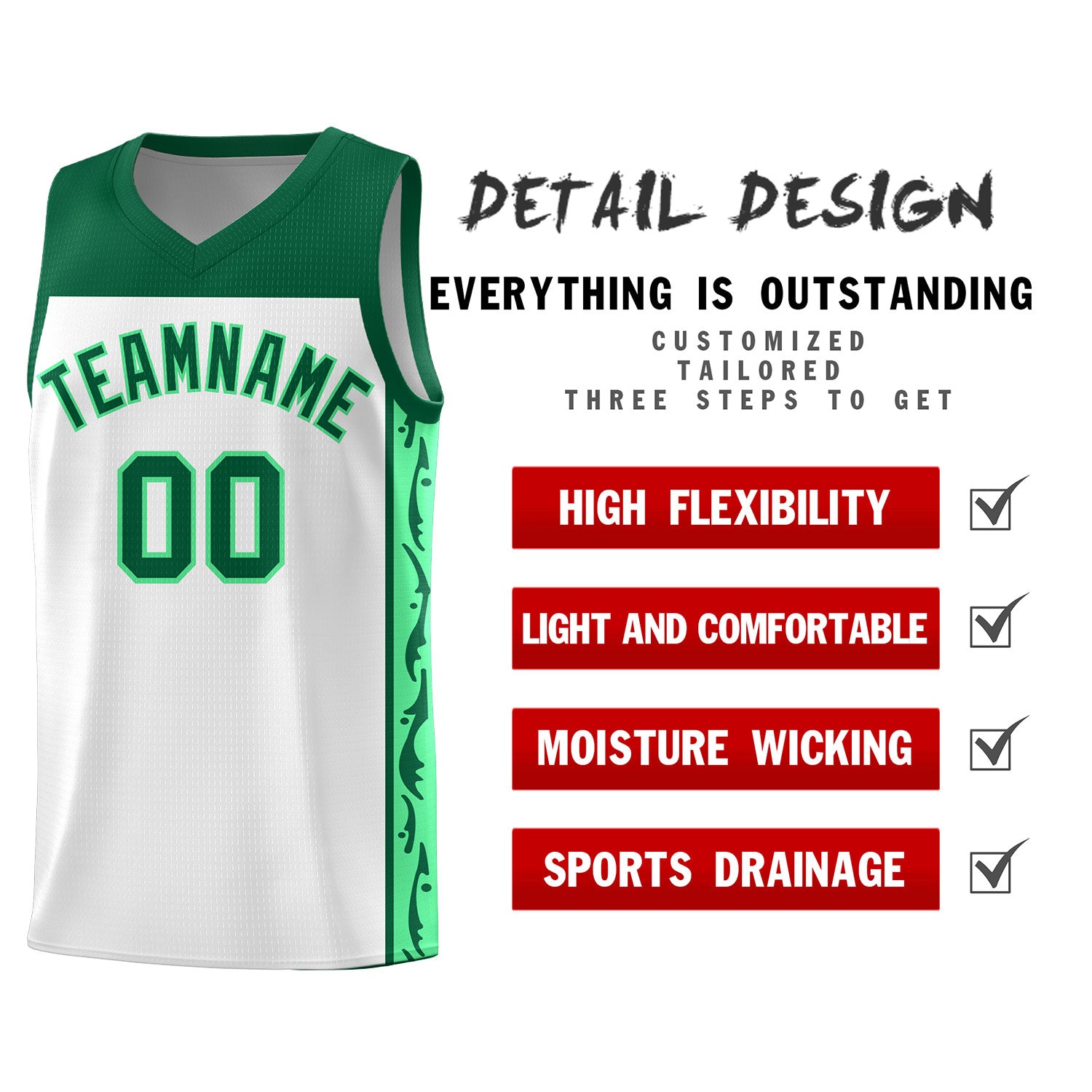 Custom White Side Pattern Sports Uniform Basketball Jersey