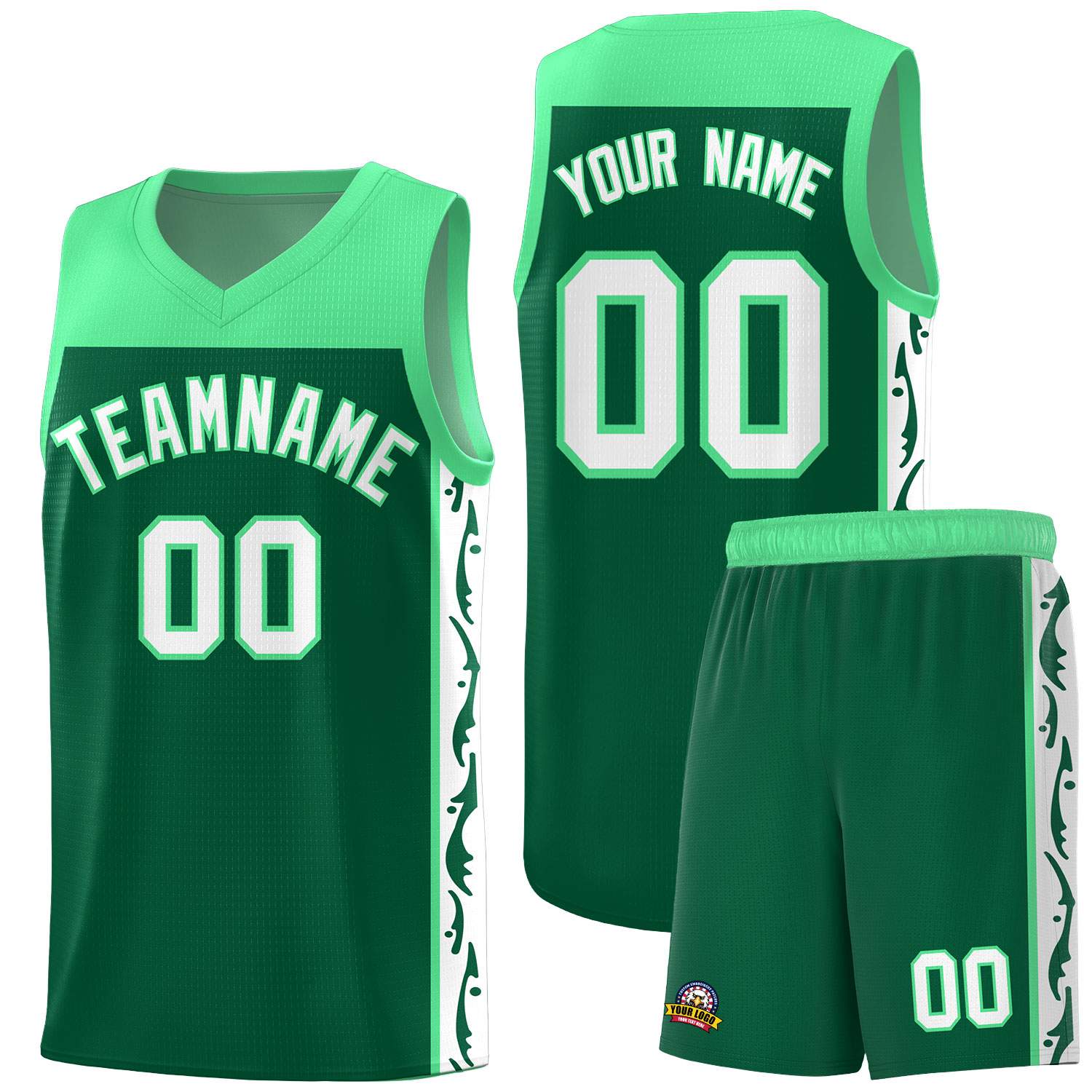 Custom Kelly Green Side Pattern Sports Uniform Basketball Jersey