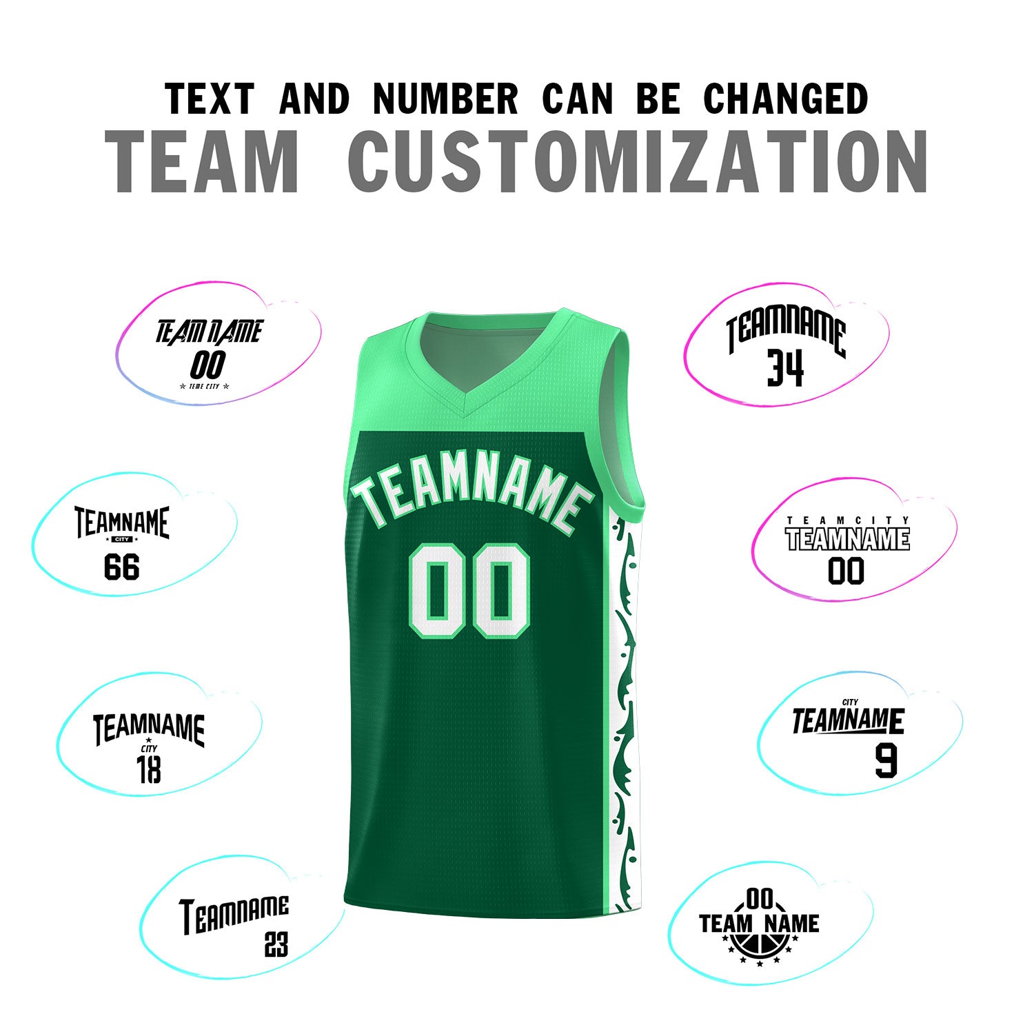 Custom Kelly Green Side Pattern Sports Uniform Basketball Jersey