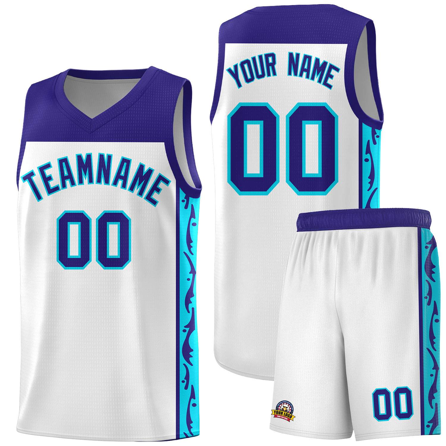 Custom White Side Pattern Sports Uniform Basketball Jersey